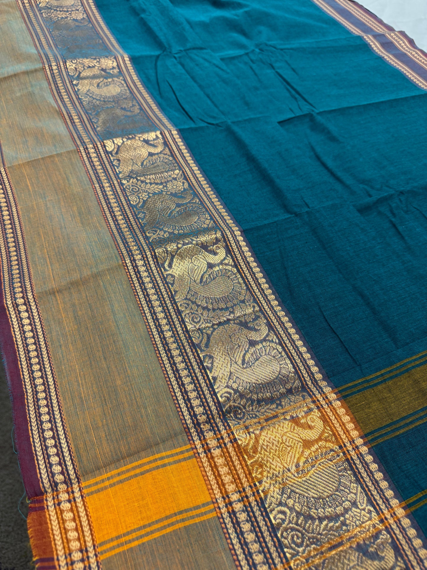 Rama : Handwoven Rama Green Cotton Kanjivaram Saree image 0