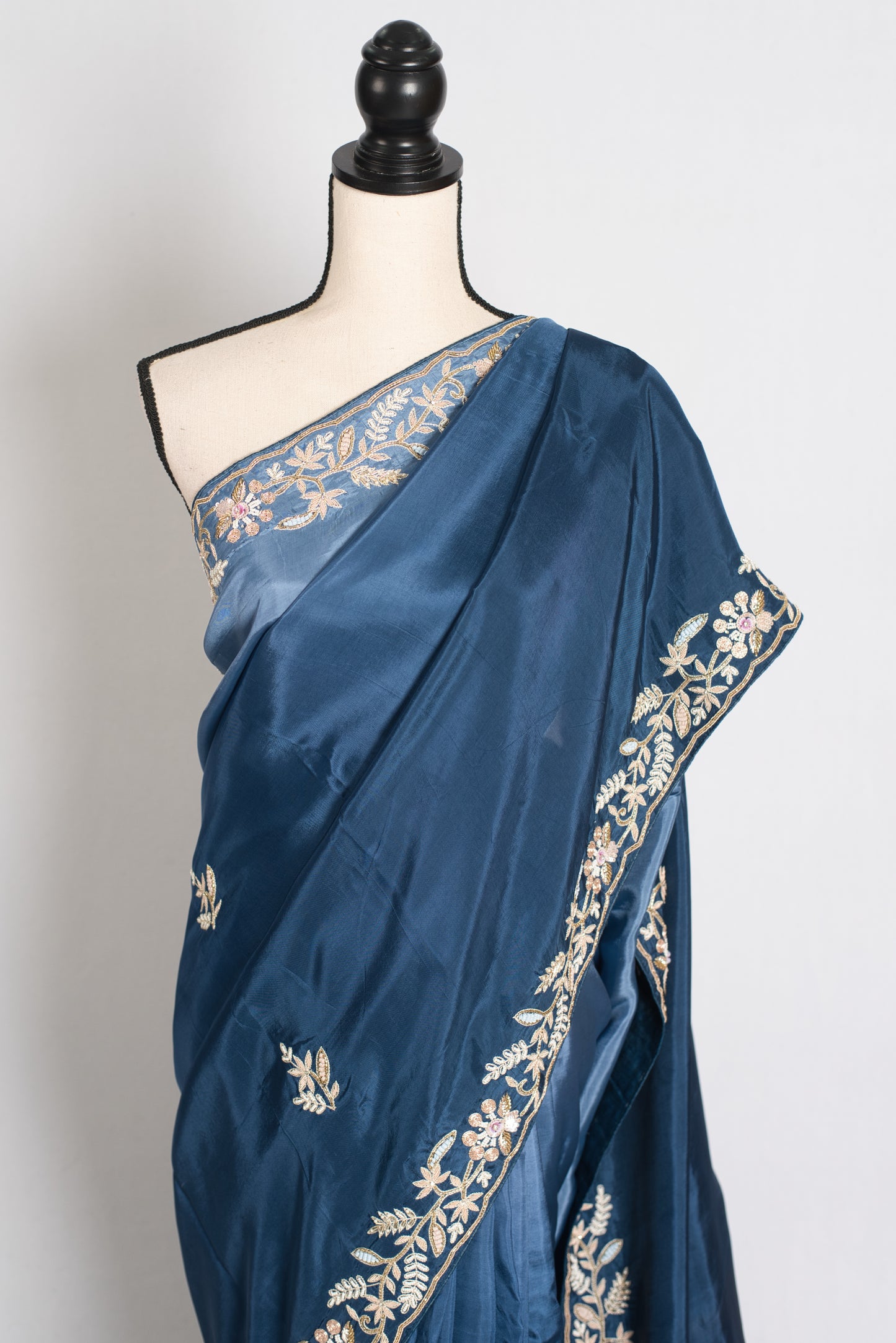 Aanya : Hand Embroidered Zardozi Party Wear Saree in Shades of Blue image 6