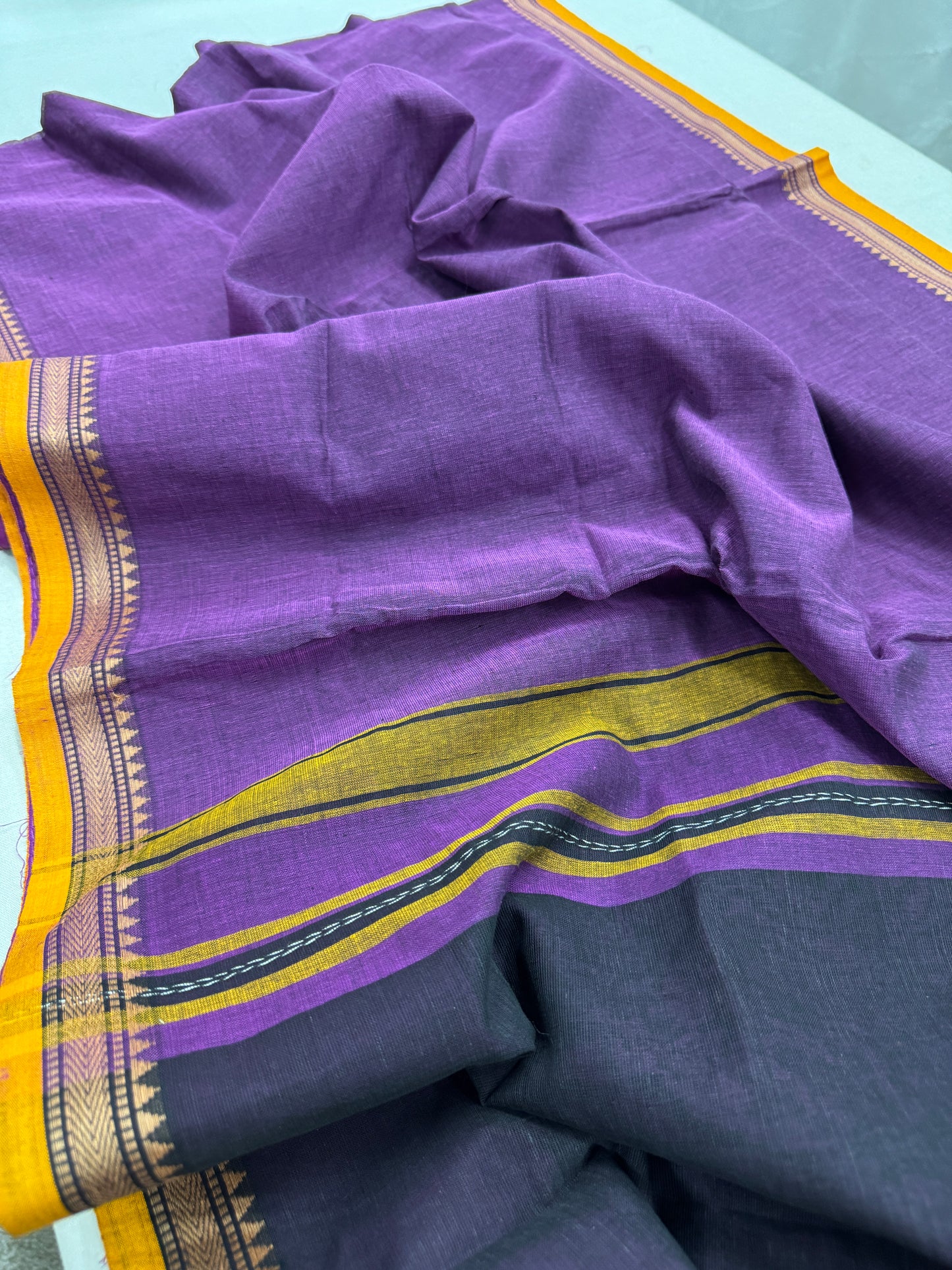 Royal Whisper : Purple Bengal Soft Cotton Dhanekhali Saree image 2