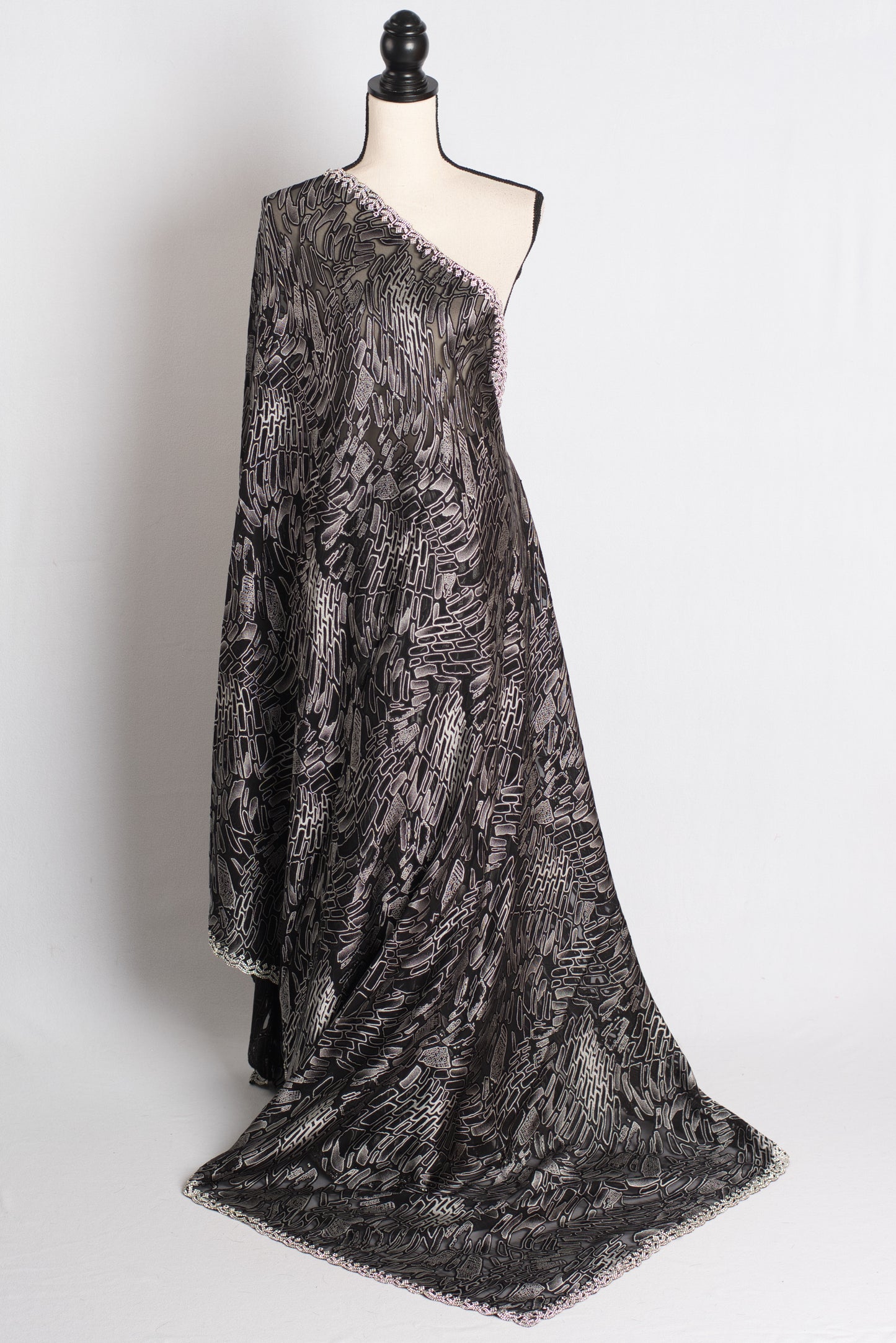 Charcoal Symphony - Designer Brasso Saree in Black and Grey image 1