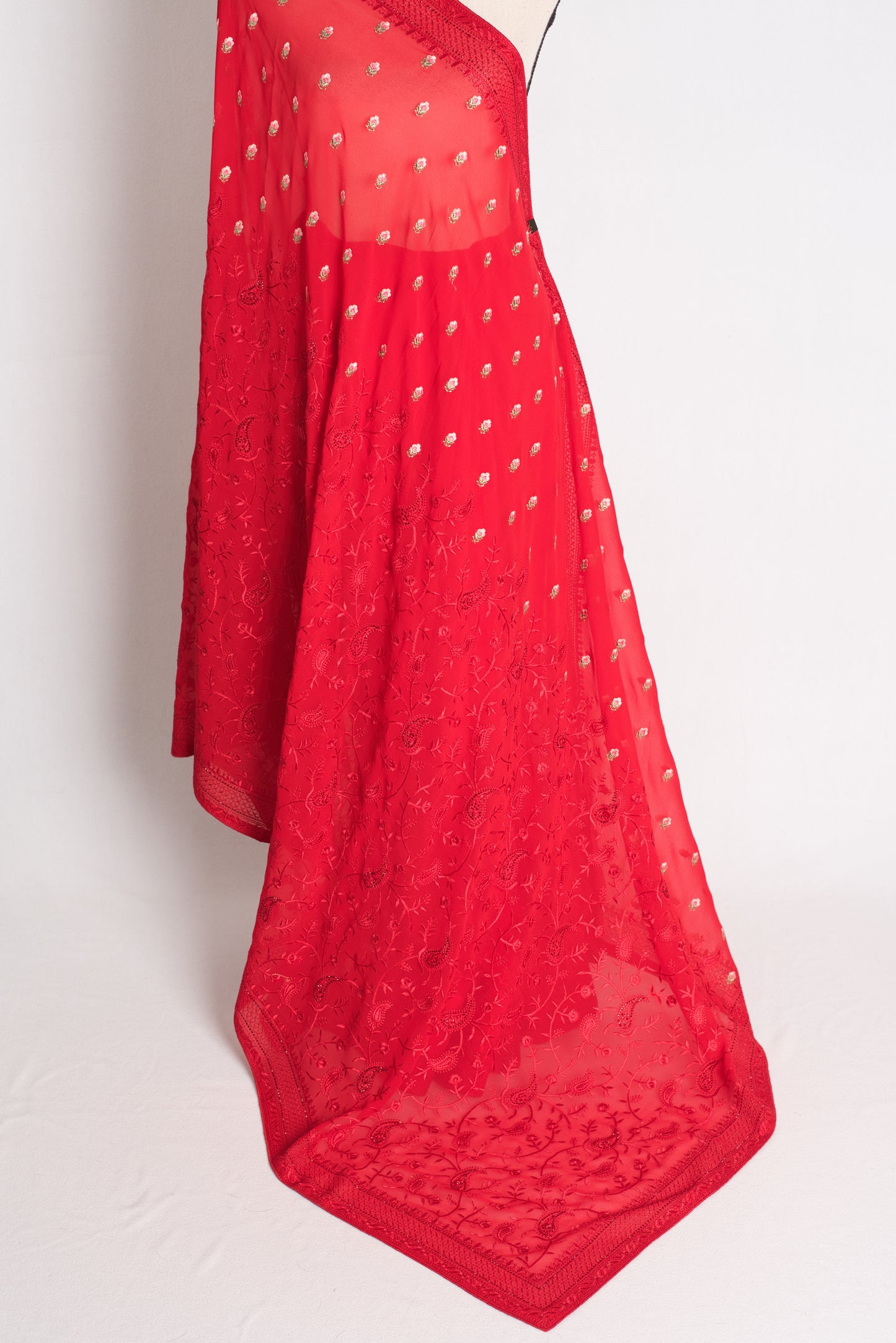 Laalima - Bright Red Kashmiri Georgette Embroidered Saree image 3