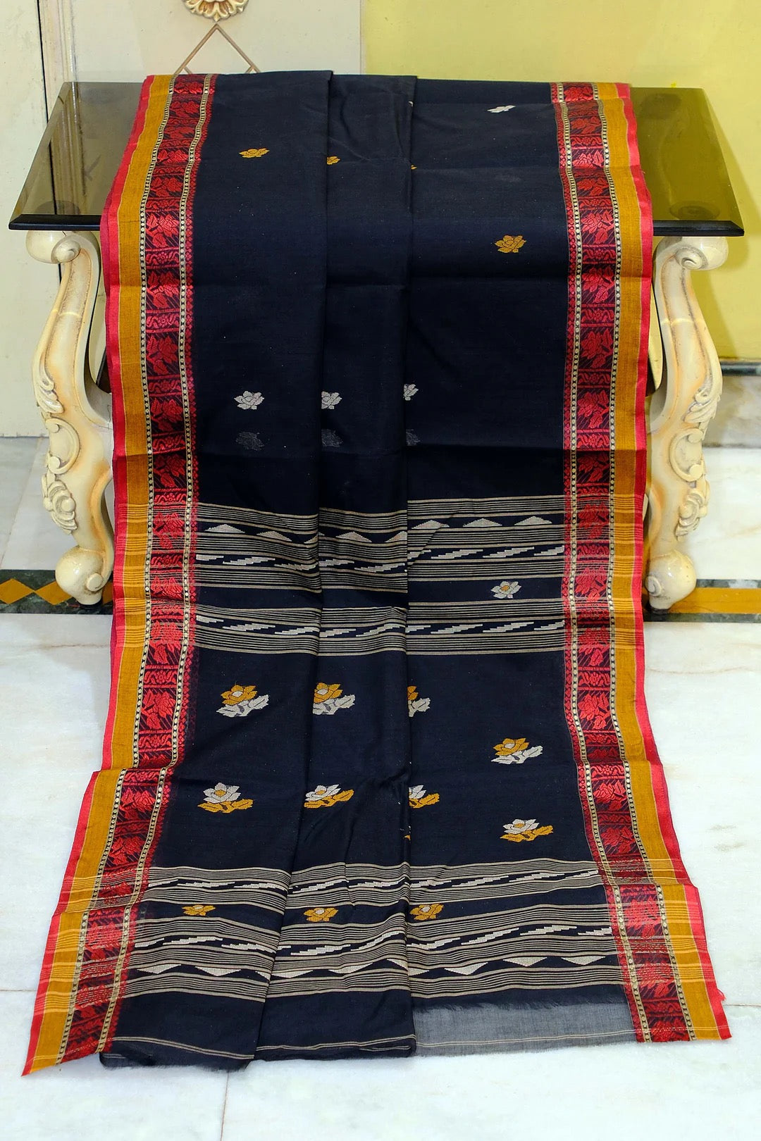 Bengal Handloom Cotton Saree in Black - Bengali Tant Saree Collection.