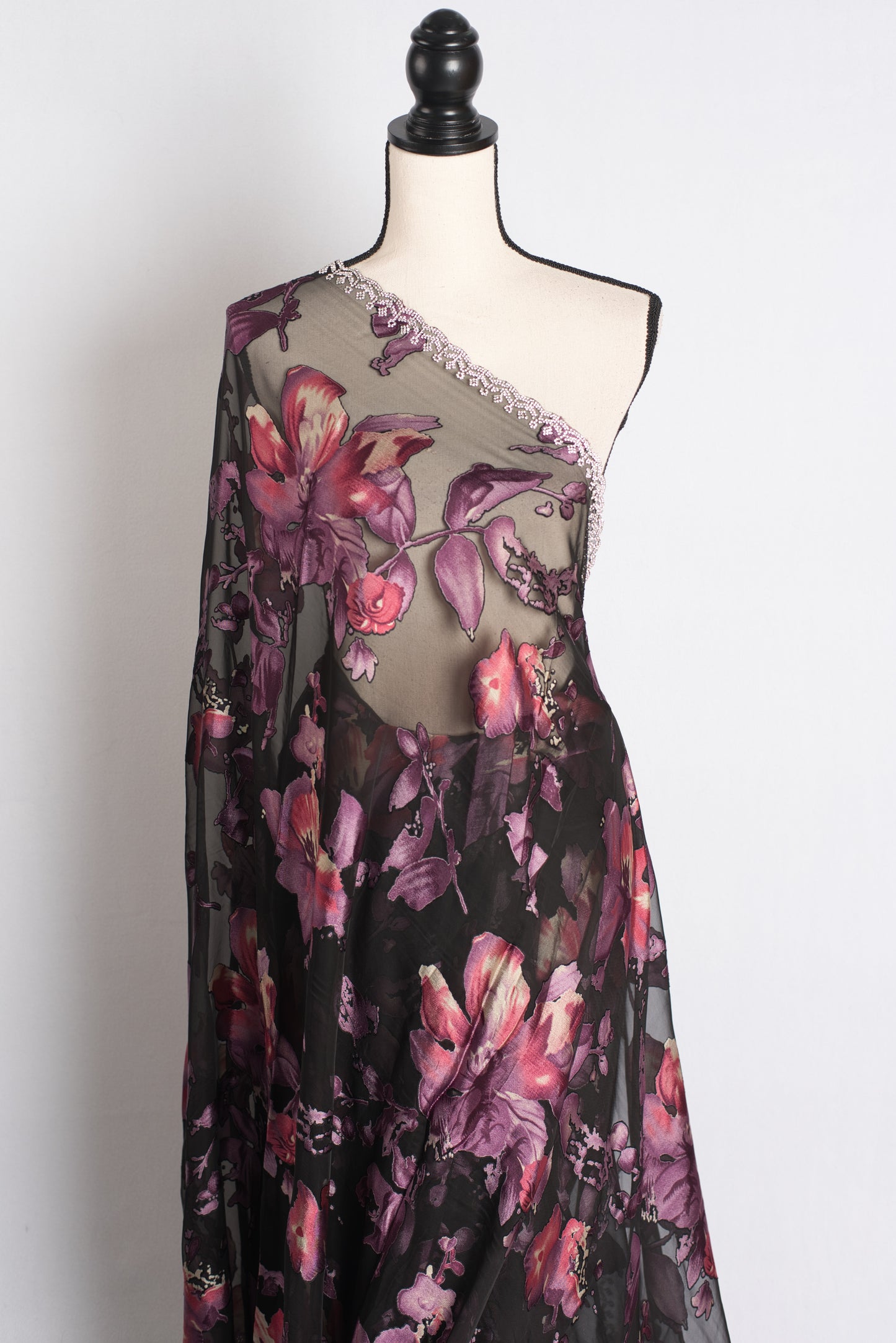 Velvet Mist - Black Floral Brasso Saree with Feather-light Drape image 3
