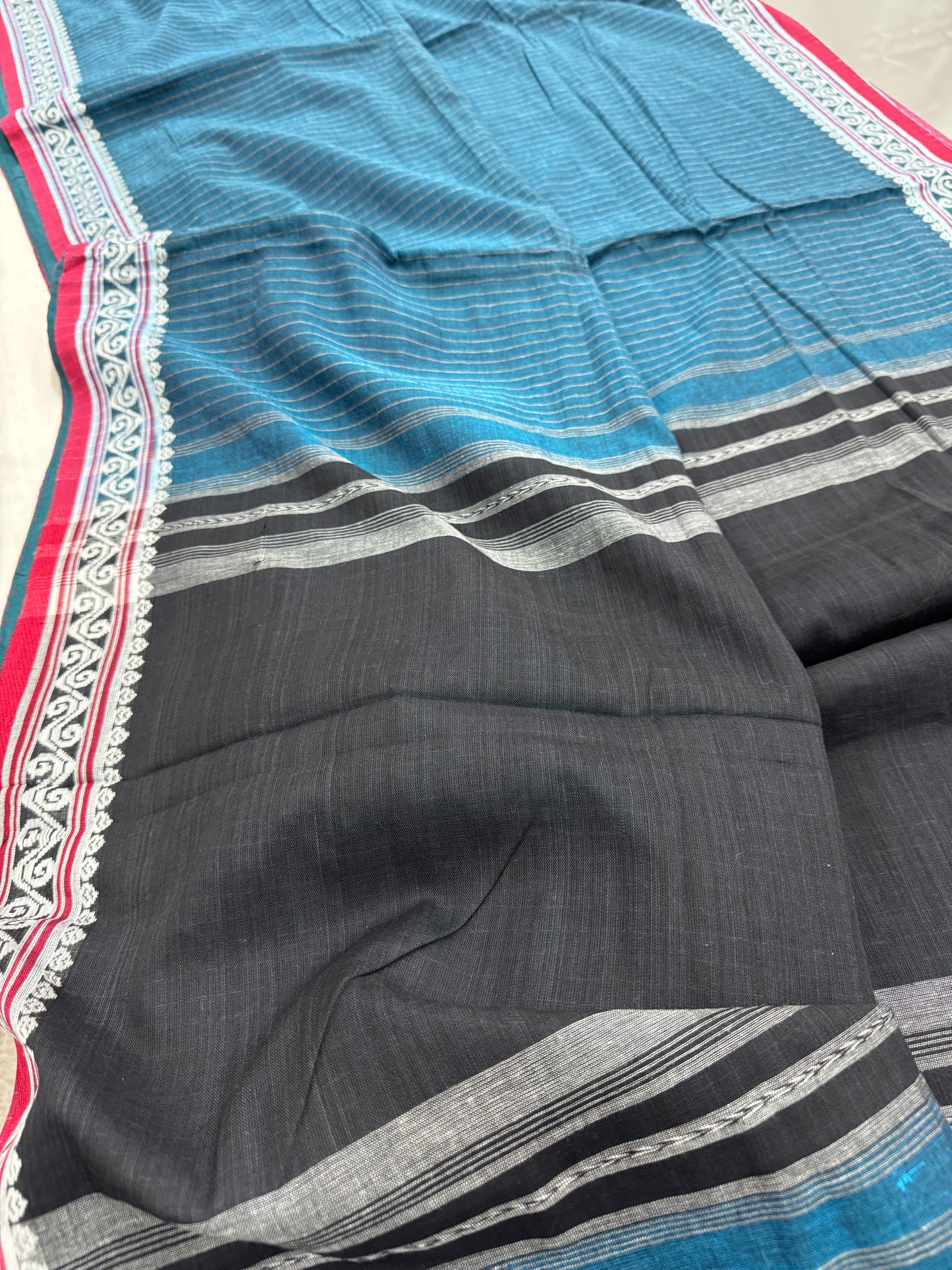 Neeltara : Blue and White Traditional Bengal Soft Cotton Dhaniakhali Saree image 2