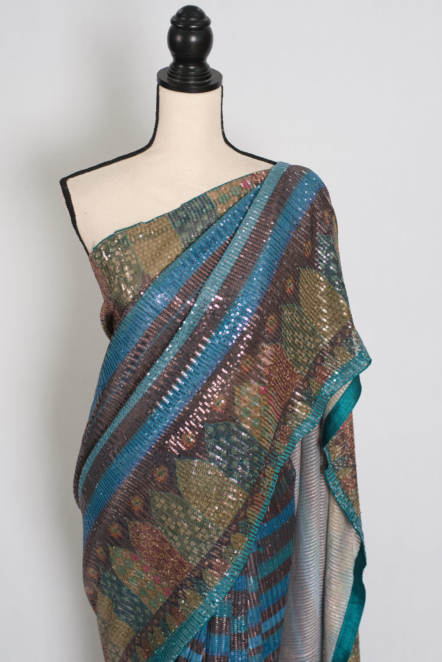 Eva | Metallic Blue & Multi-Tone Sequin Saree | Perfect Cocktail Wear image 6