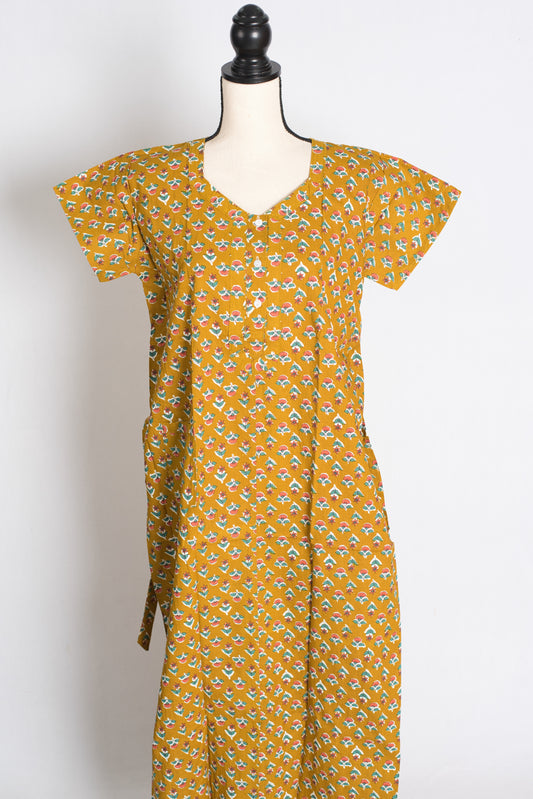Printed Mustard Yellow Pure Cotton Nightwear in Regular Size image 0