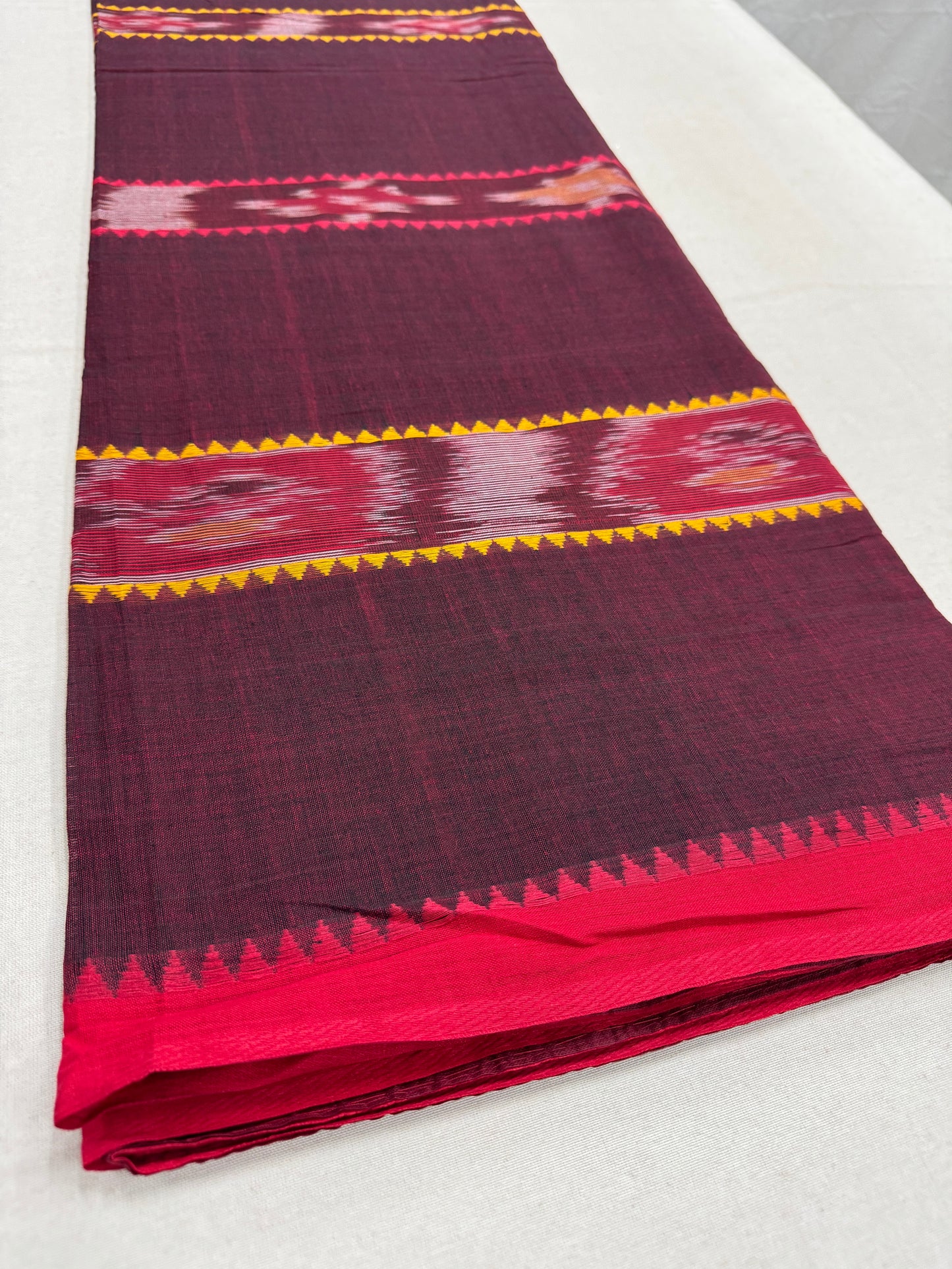 Mati : Maroon Soft Cotton Dhaniakhali Saree with Kotki Stripes image 8