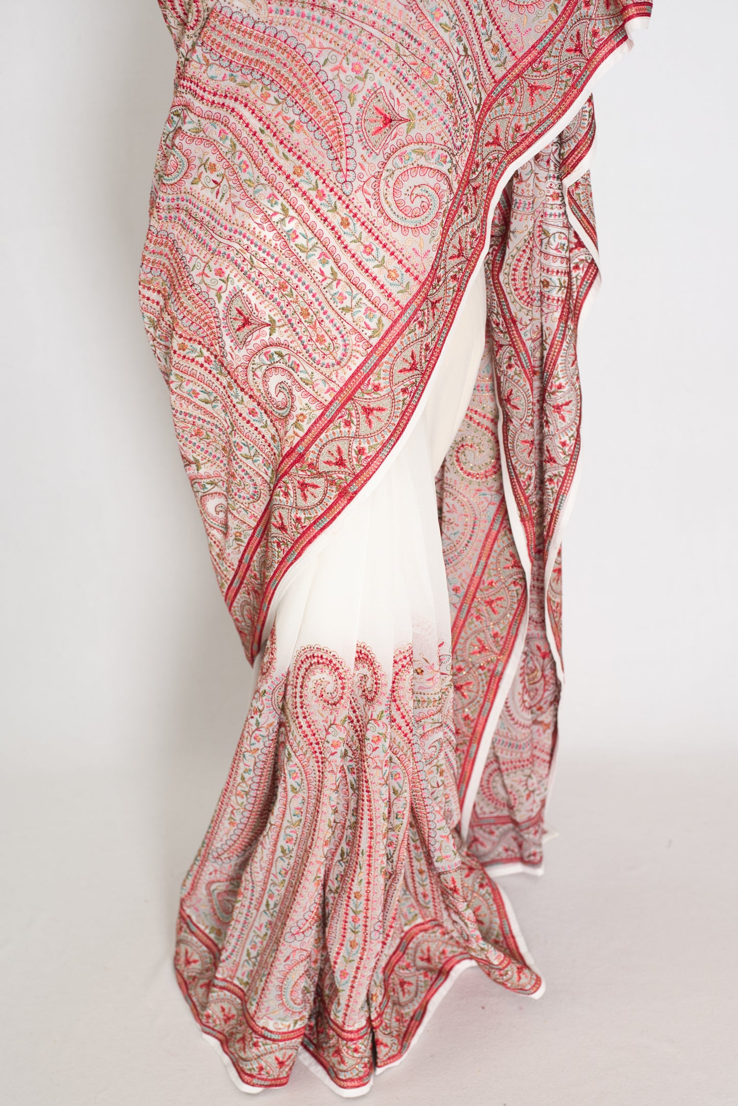 Koli | White and Red Georgette Saree | Lightweight Festive Partywear image 7