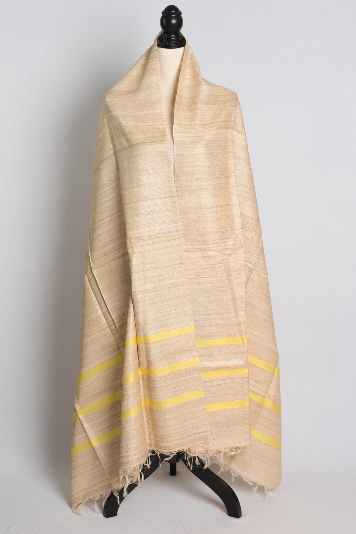 Silk Mark Certified Tussar Silk Shawl in Beige and Yellow image 2