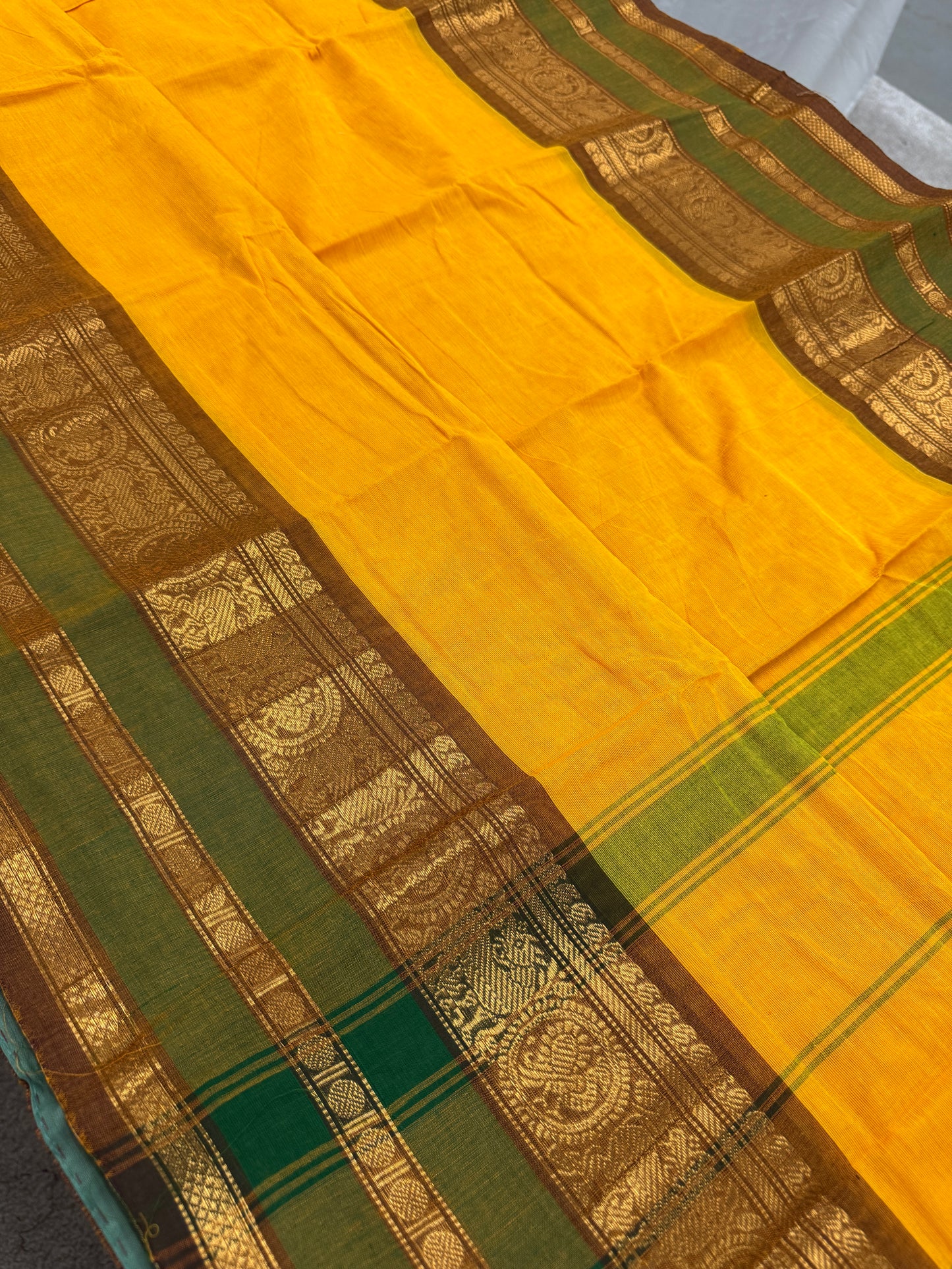 Madhabi : Handwoven Yellow Cotton Kanjivaram Saree image 0