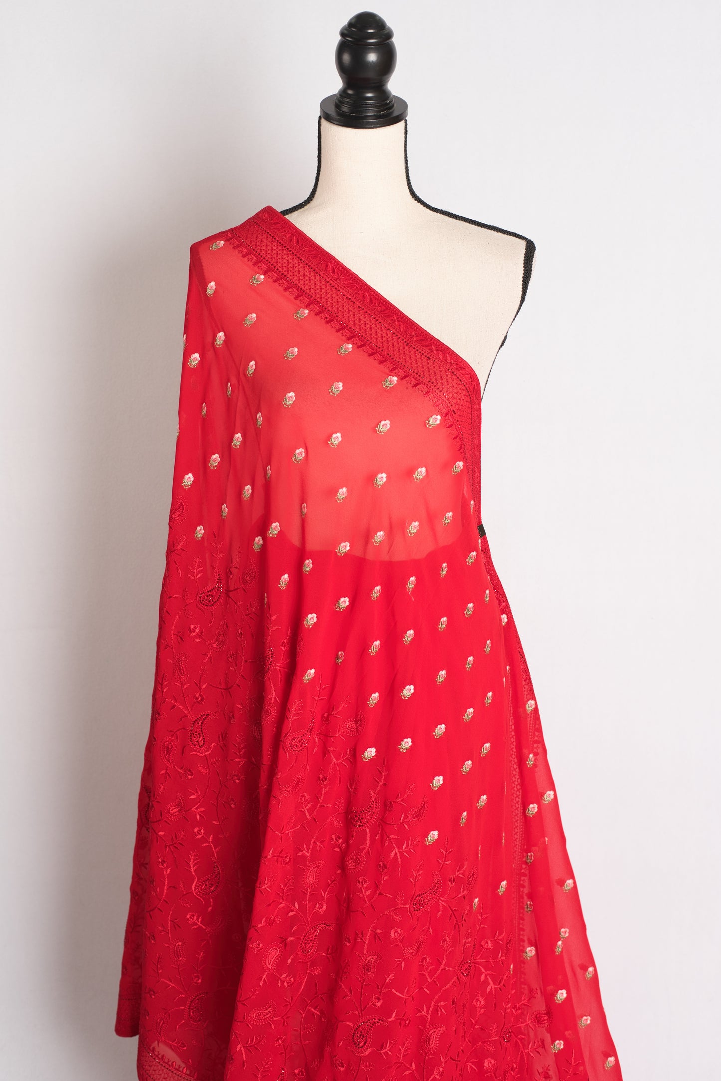 Laalima - Bright Red Kashmiri Georgette Embroidered Saree image 4