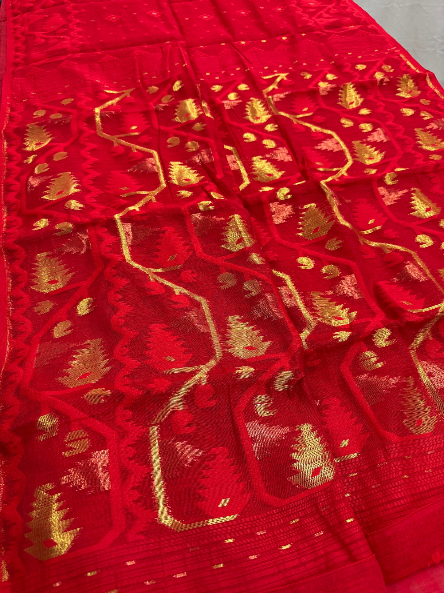 Rupajana : Red Blended Soft Cotton Jamdani Saree image 1