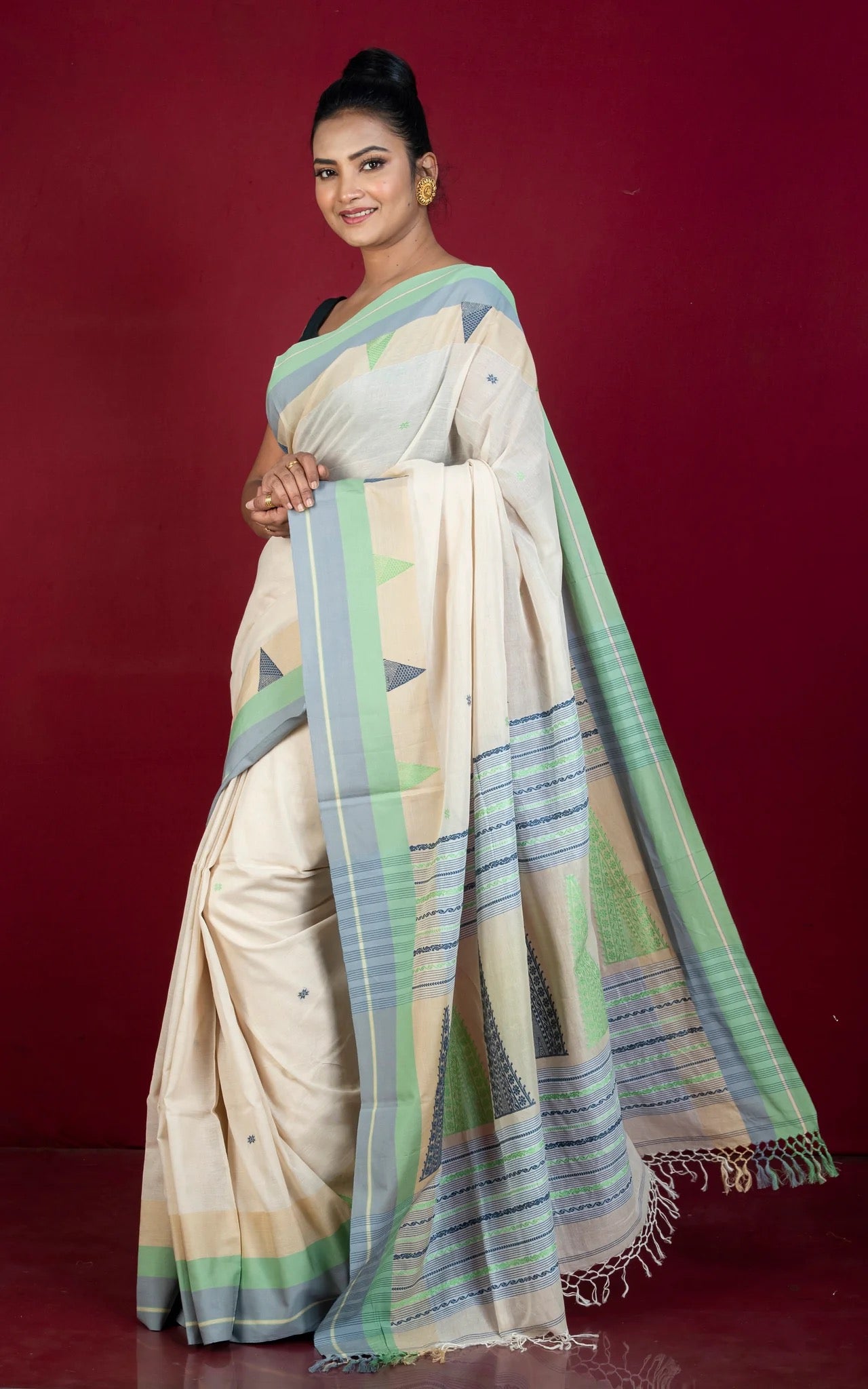 Bengal Soft Cotton Saree in Beige - Premium Bengali Saree Collection.