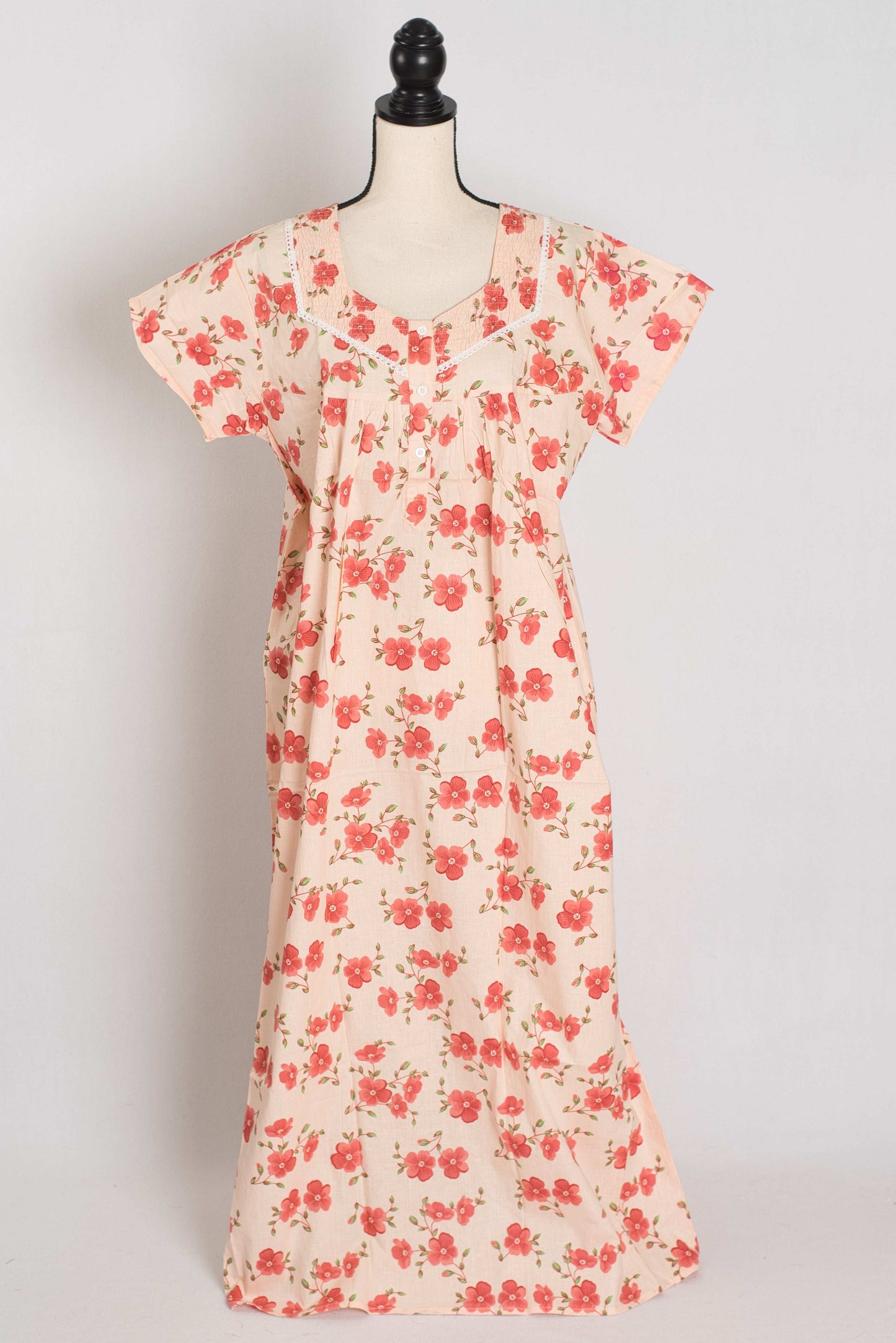 Floral Printed Pale Orange Women Indian Cotton Nighty in Regular Size image 1