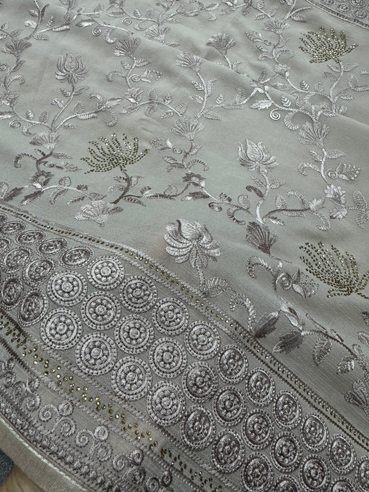 Ruma | Pastel Brown Georgette Partywear Saree | Trending Bollywood Design image 1