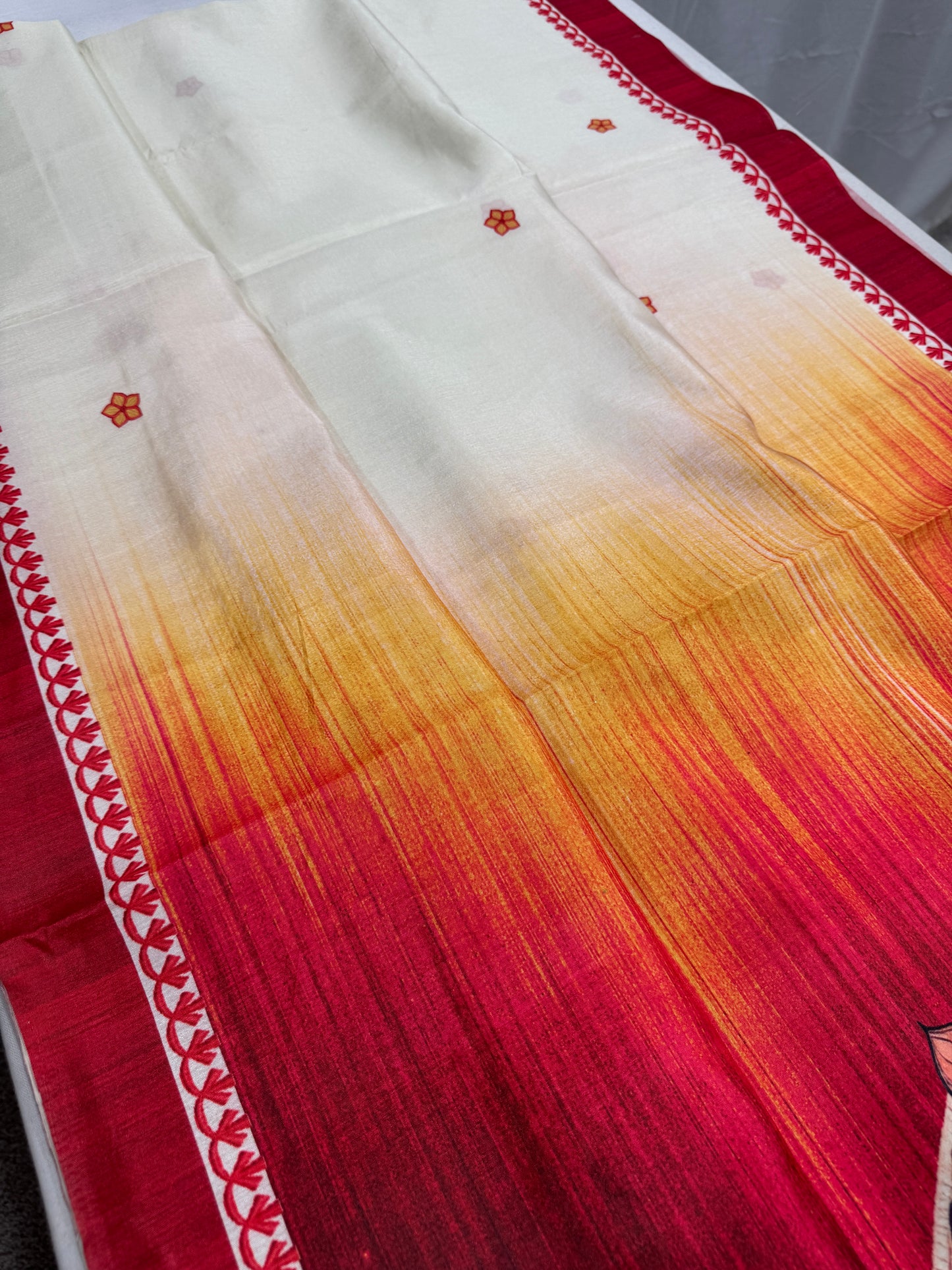 Anandita: Off-White and Red Semi Silk Printed Saree for Durga Puja image 3