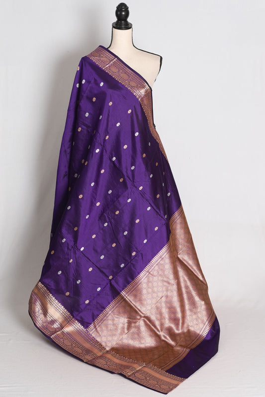 Diya: Purple and Antique Gold Katan Banarasi Silk Saree image 1