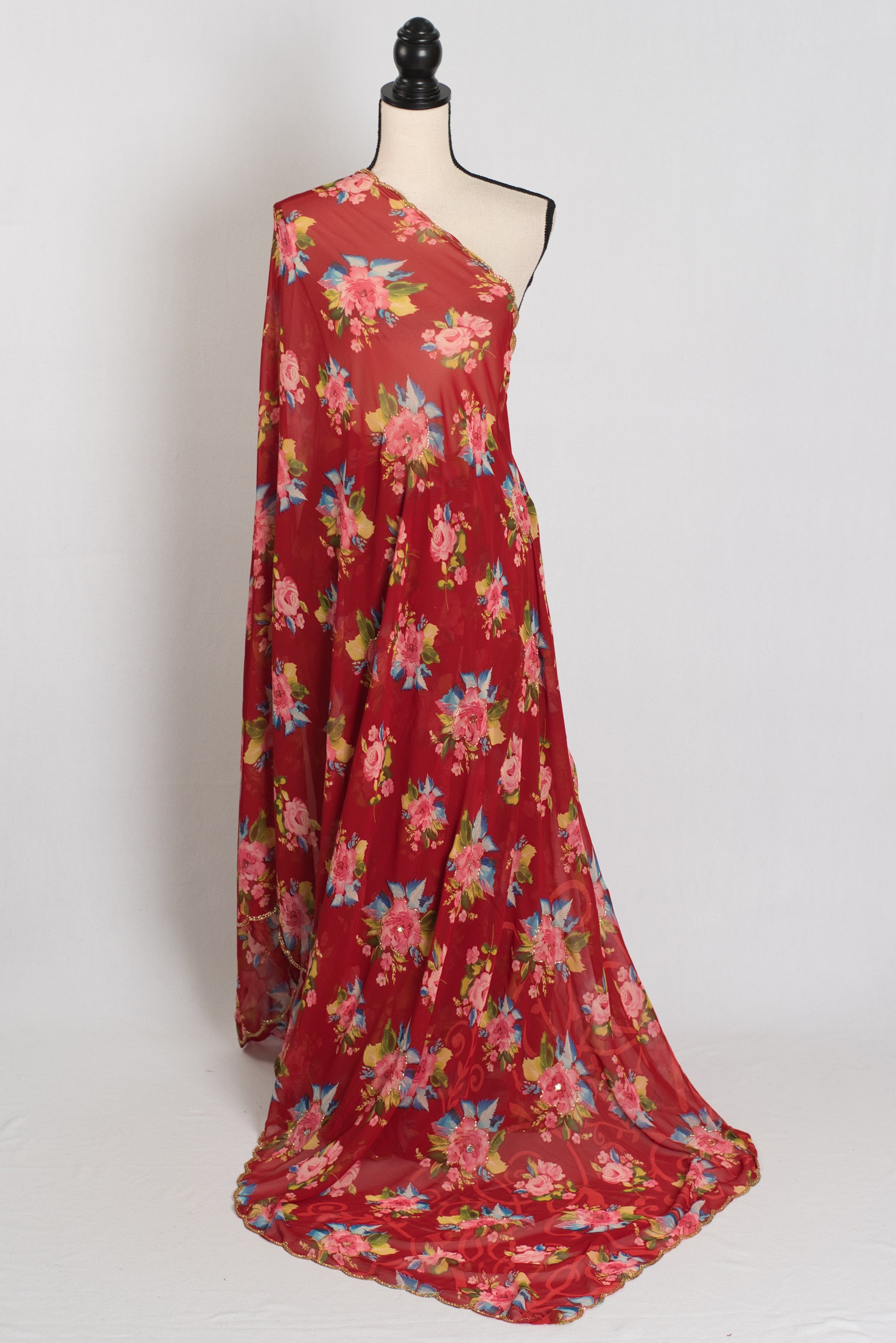 Vibha : Red Floral Georgette Designer Embroidery Saree image 1