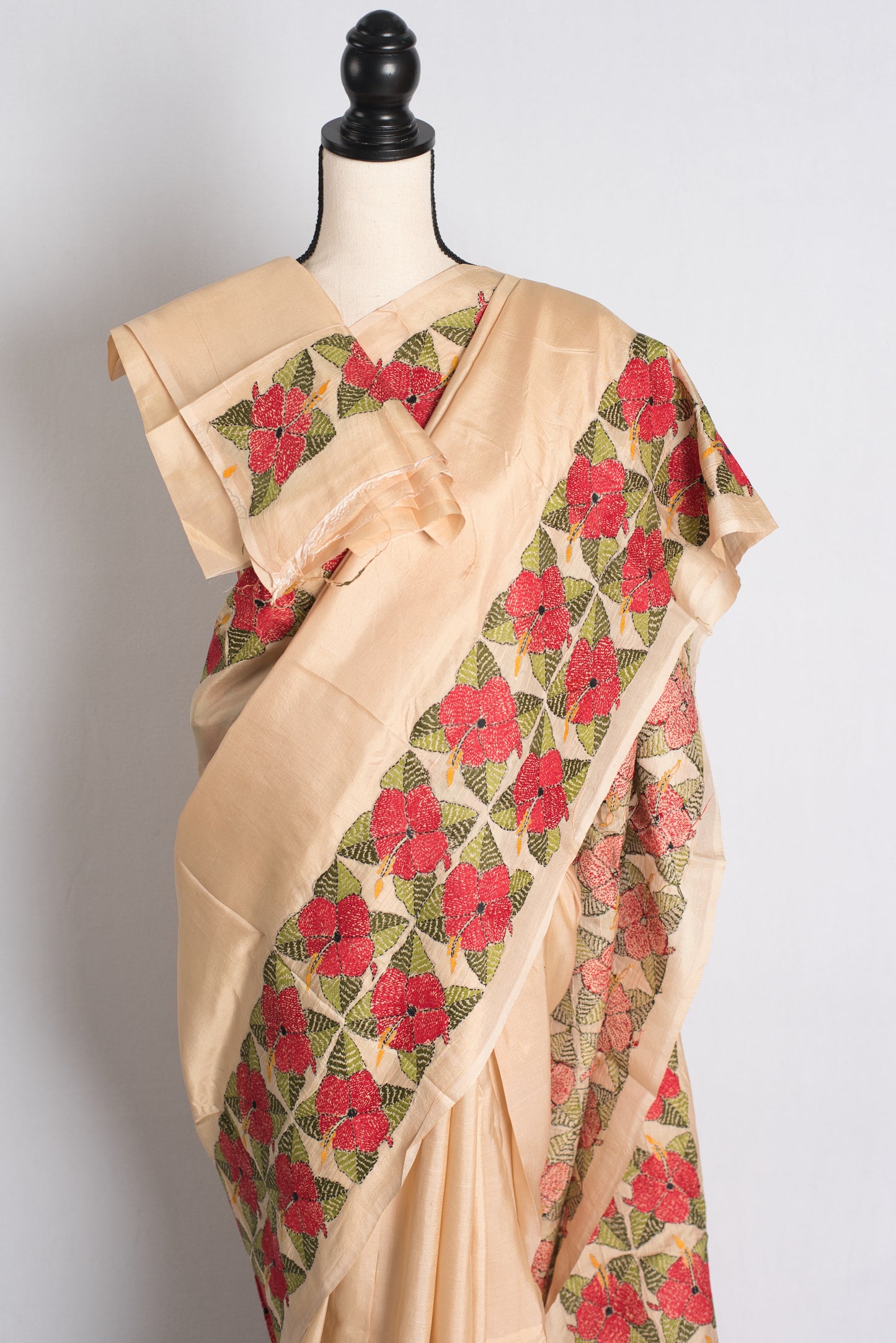 Durga Kantha - Hand Embroidered Pure Silk Kantha Work Saree image 2
