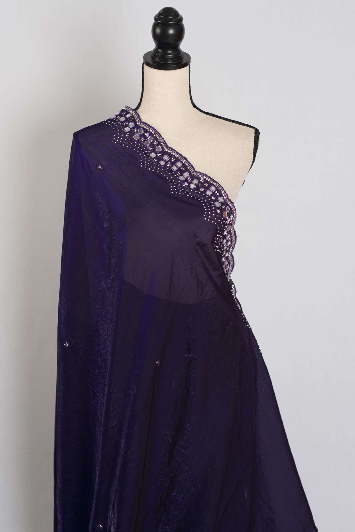Aarohi : Purple Mirror Embroidery Soft Glass Tissue Partywear Saree image 5