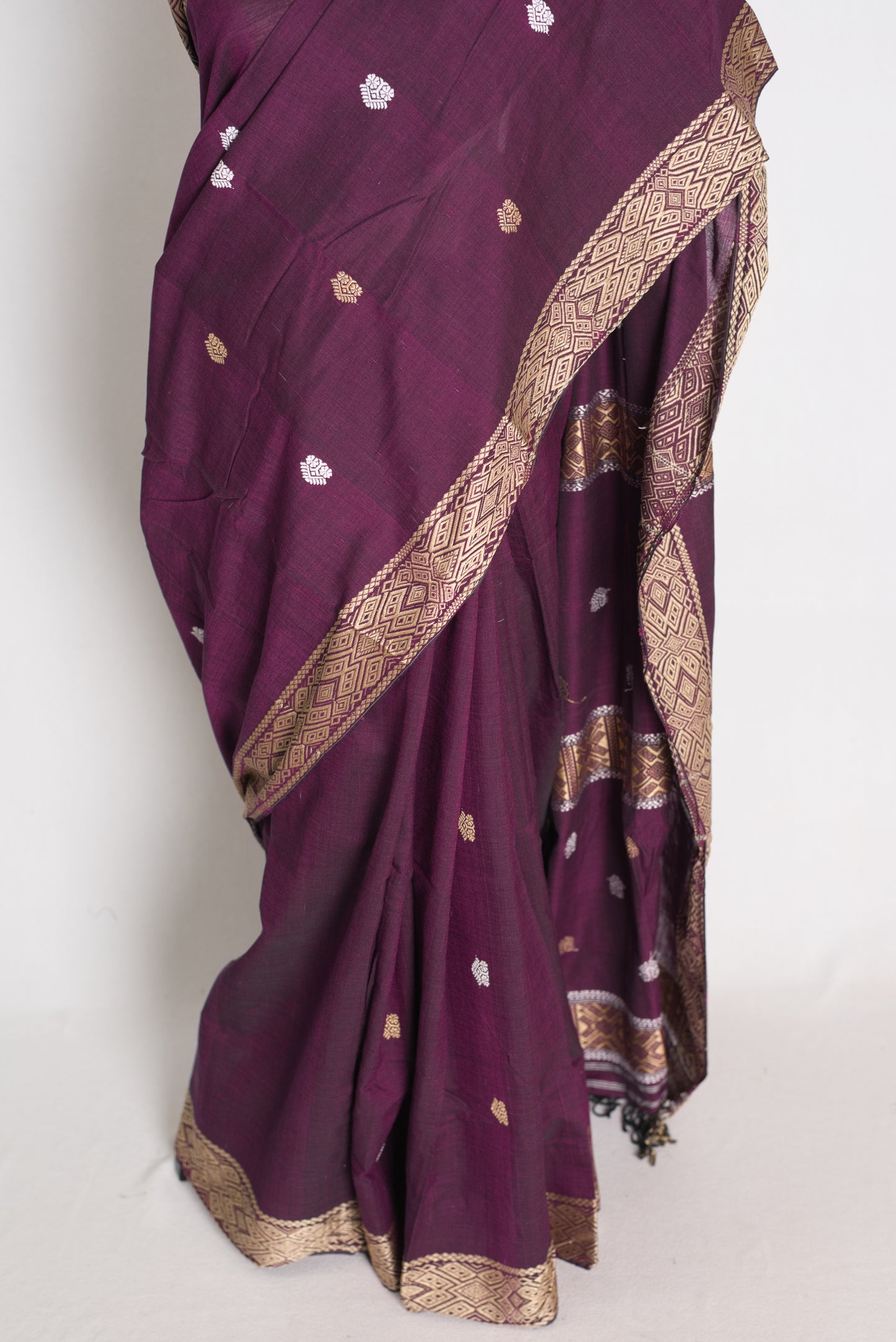 Diya : Deep Purple Pure Cotton Assamese Handloom Saree image 6