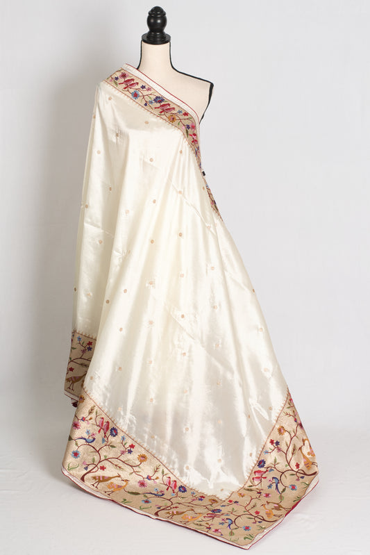 Sandhi : Semi Tussar Silk Embroidered Designer Saree in Off White and Gold image 1