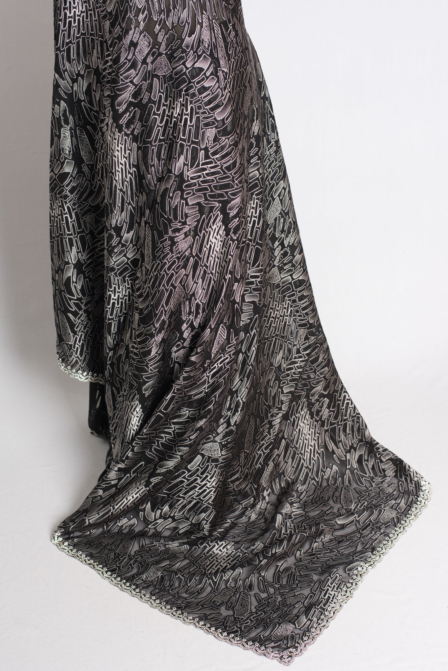 Charcoal Symphony - Designer Brasso Saree in Black and Grey image 4