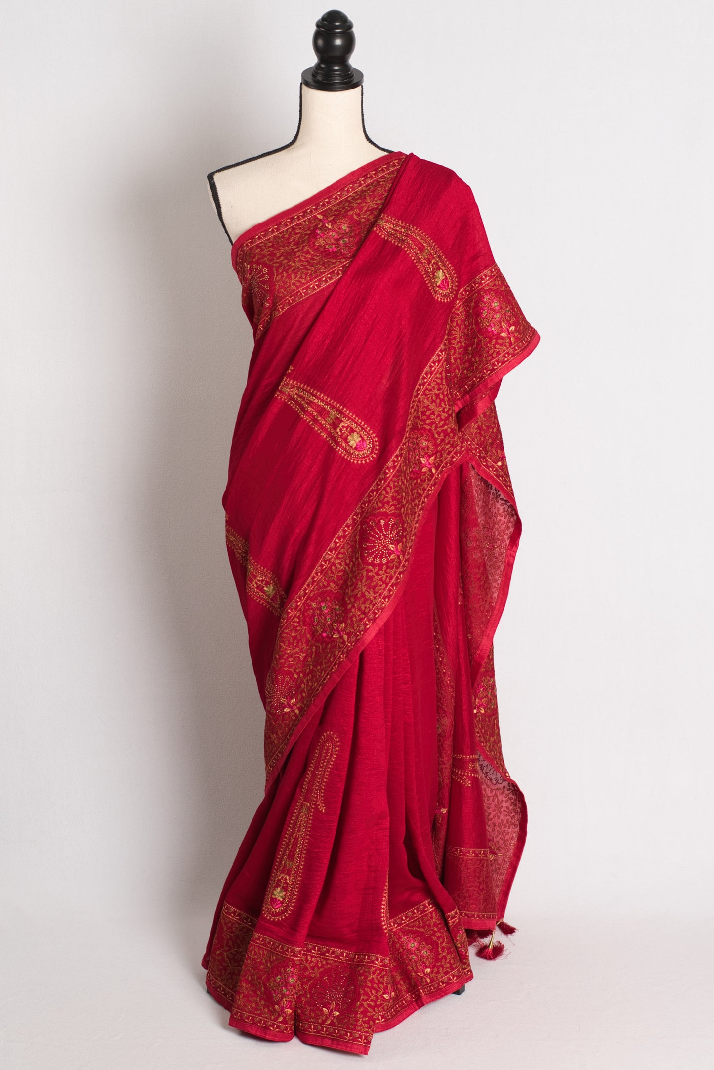 Raktima - Lightweight Kashmiri Embroidery Saree in Red image 0
