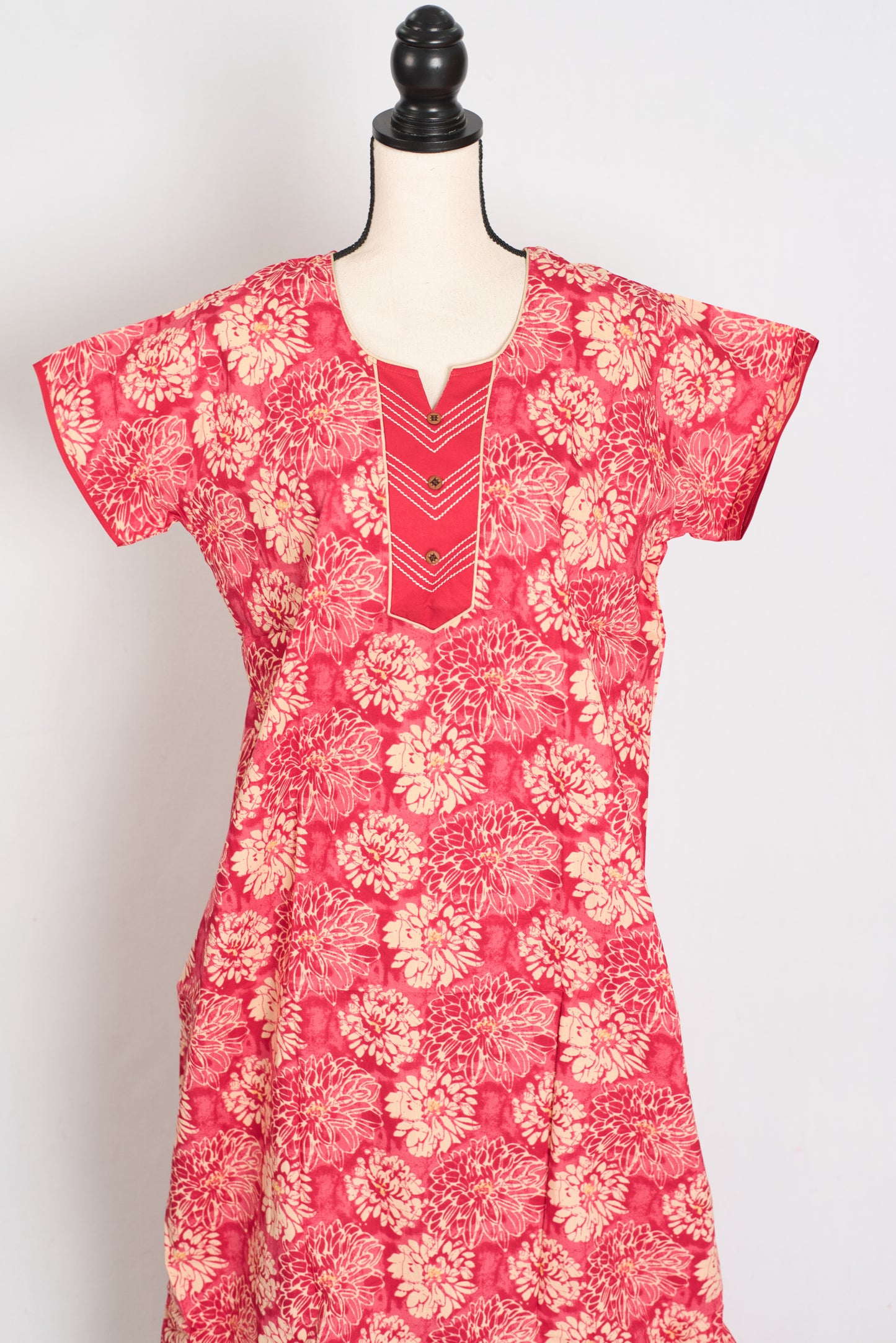 Printed Pink Women Indian Cotton Nighty in Regular Size image 1