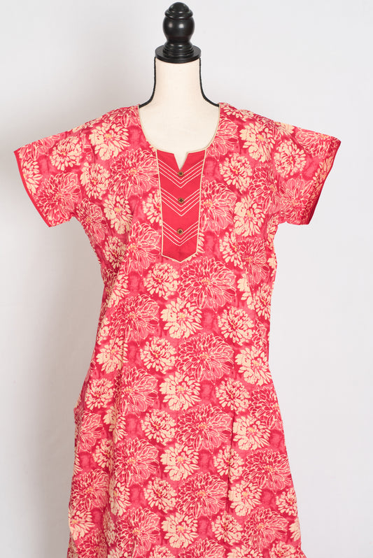 Printed Pink Women Indian Cotton Nighty in Regular Size image 1