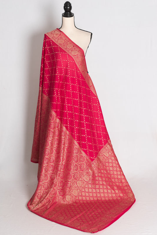 Ria: Rani Pink Semi Georgette Banarasi Saree with Half Skirt Brocade Border image 1