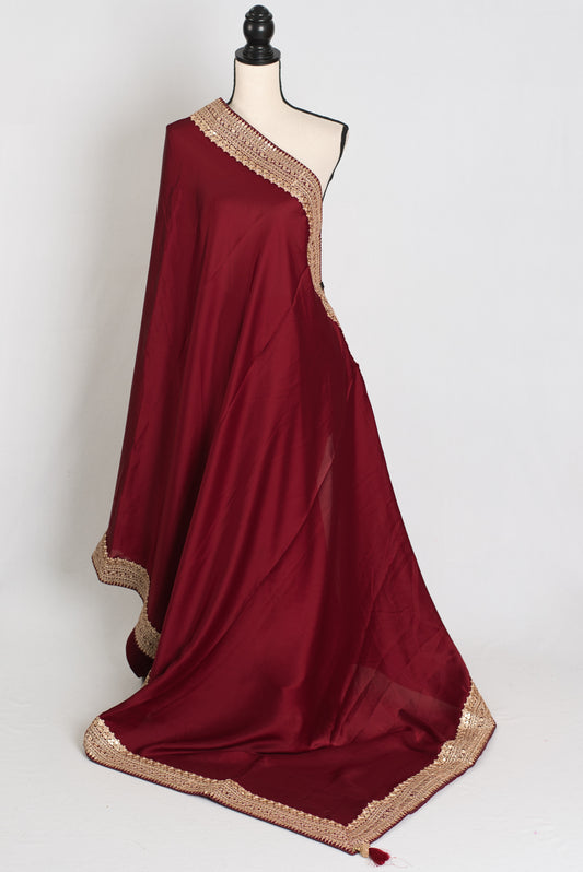 Shirin : Designer Semi Satin Partywear Saree with Patched Gold Border image 1