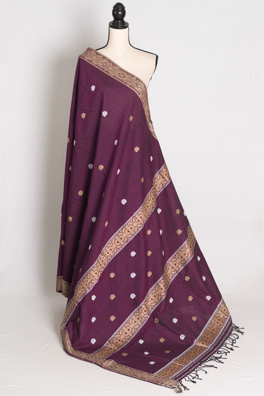 Diya : Deep Purple Pure Cotton Assamese Handloom Saree image 1
