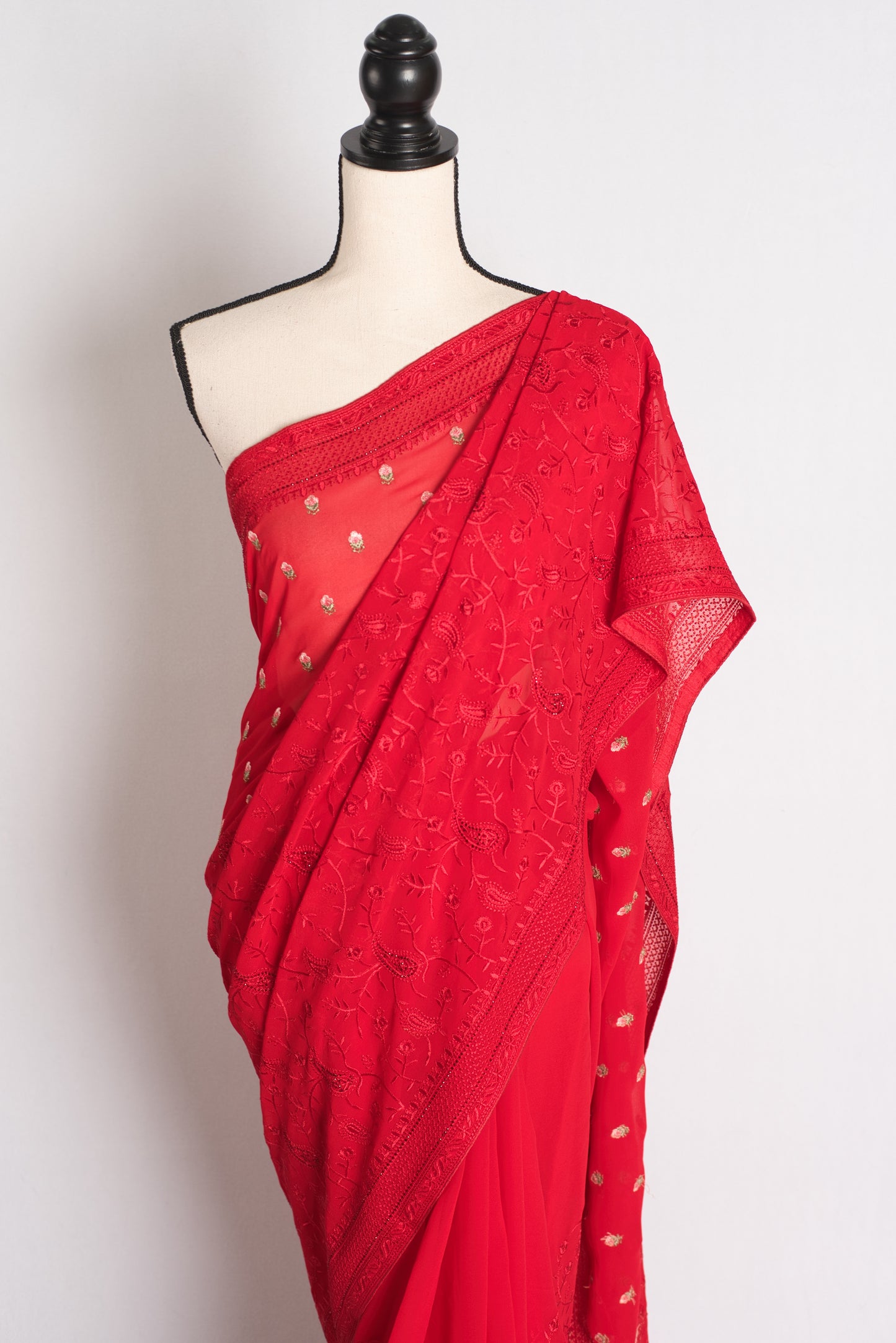 Laalima - Bright Red Kashmiri Georgette Embroidered Saree image 5