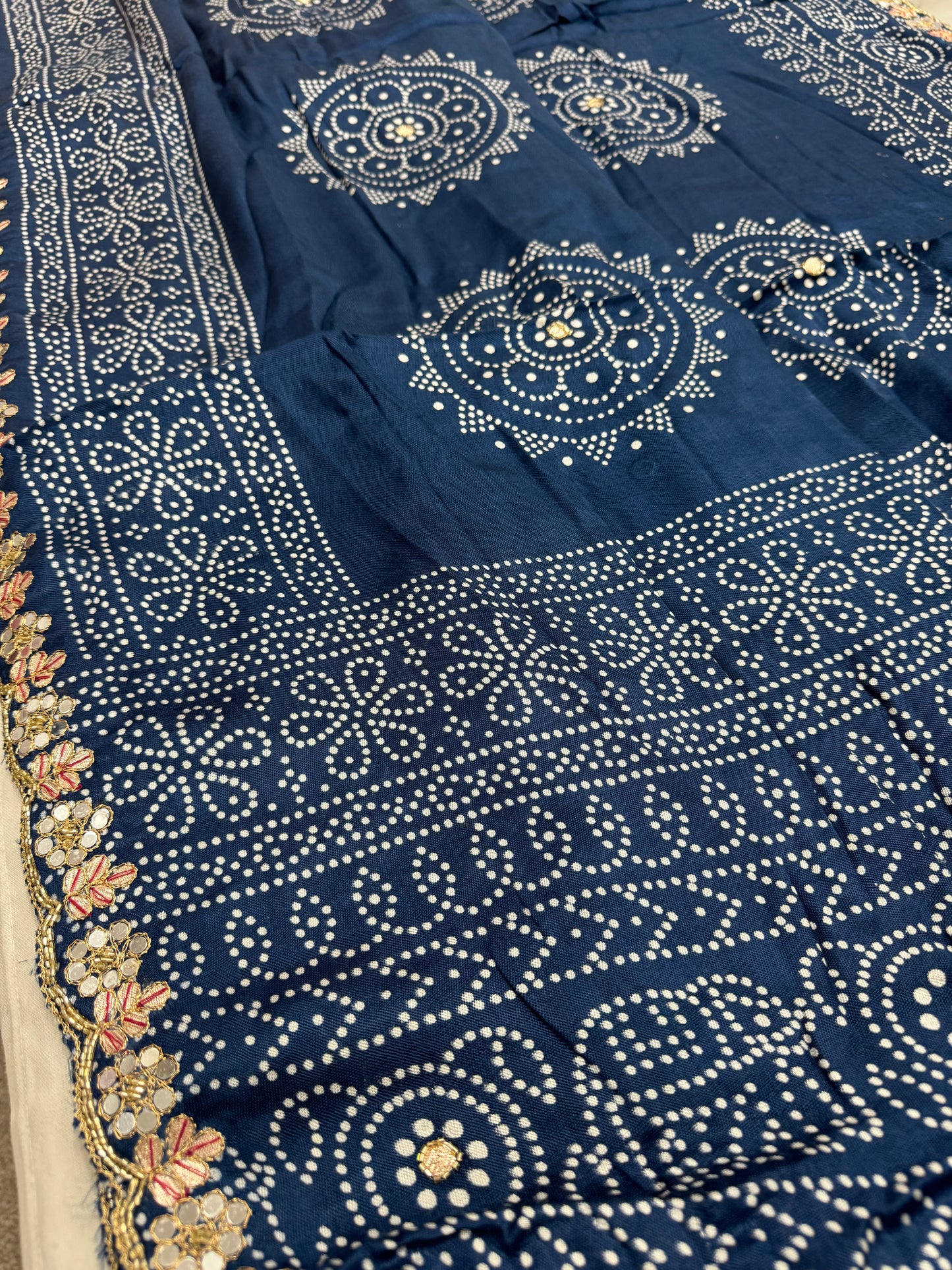Neela : Hand Embroidery Bandhani Printed Modal SIlk Saree in Cobalt Blue image 3