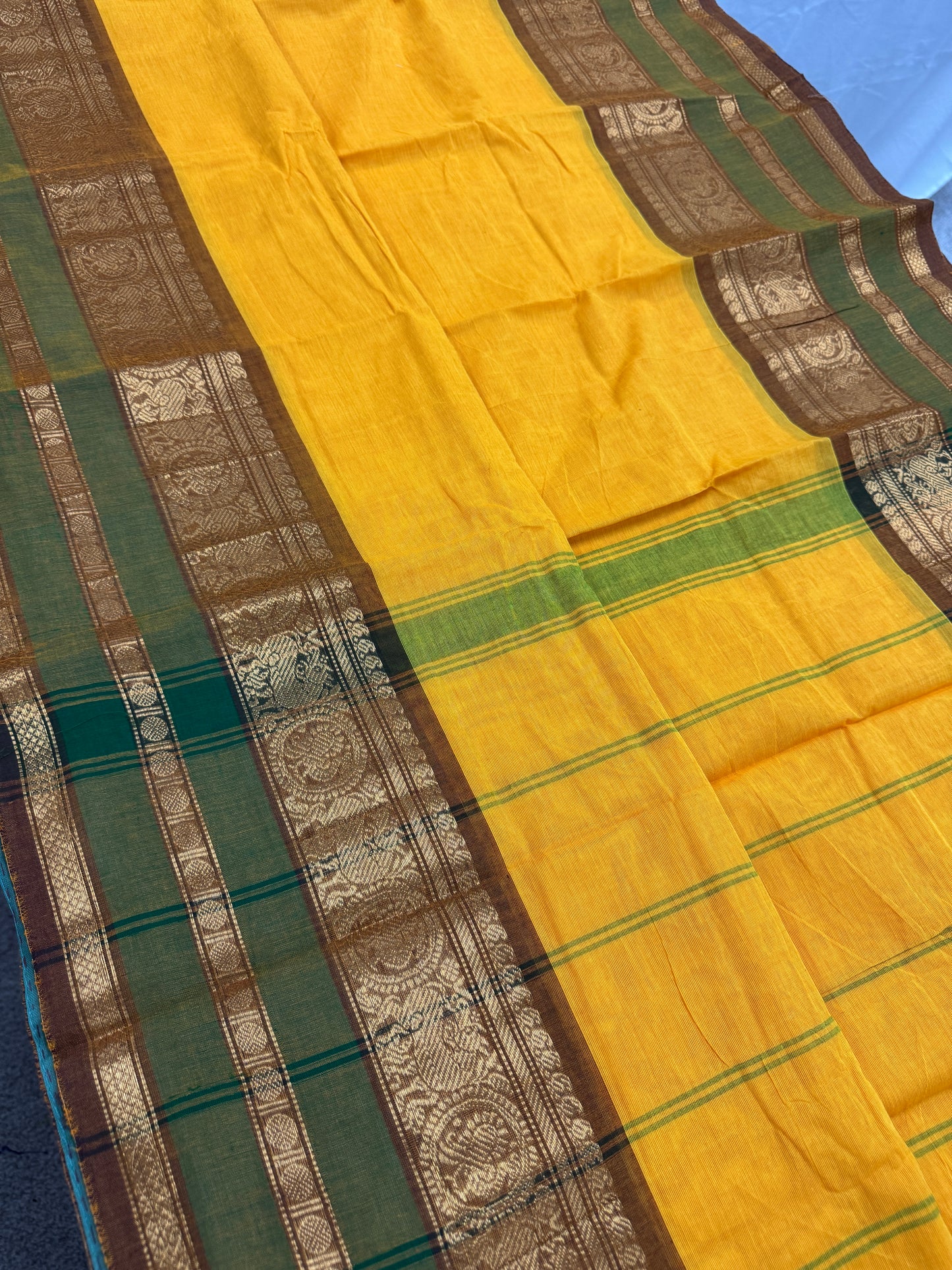 Madhabi : Handwoven Yellow Cotton Kanjivaram Saree image 4