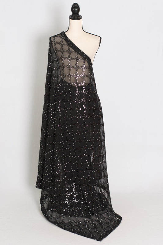 Kajaal | Black Soft Net Fitted Cocktail Saree| Sequins & Stone Embellishments image 1