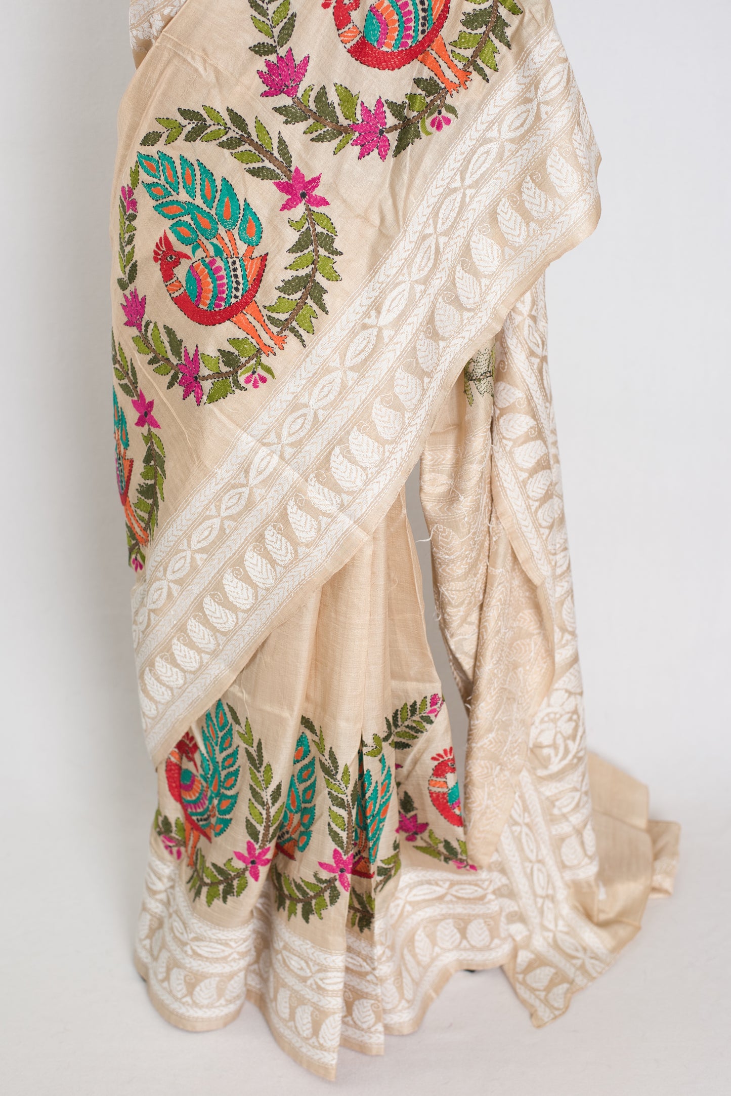 Gini | Exclusive Hand-Embroidered Gachi Tussar Kantha Stitch Saree image 6