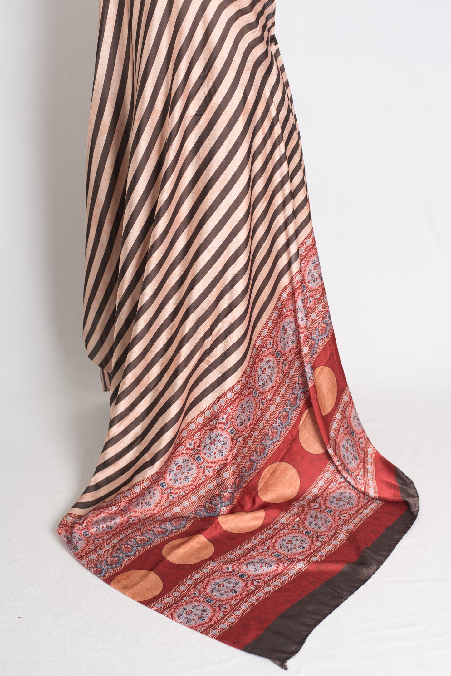 Vaidehi - Modal Silk Party wear Saree with Vertical Stripes and Ajrakh Pallu image 3