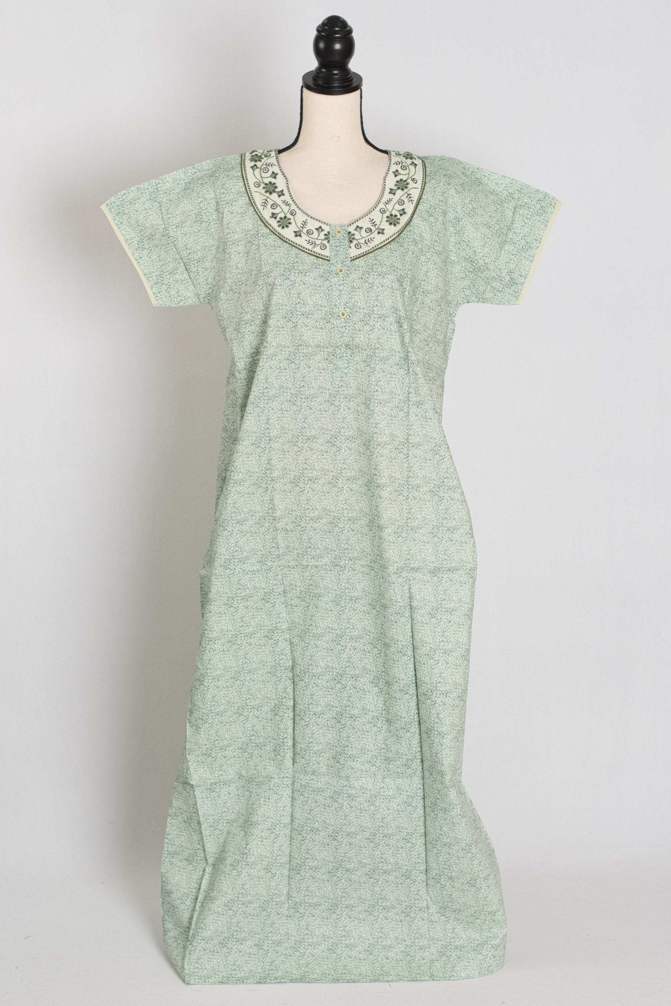Embroidery Printed Green Women Indian Cotton Nighty in Regular Size
