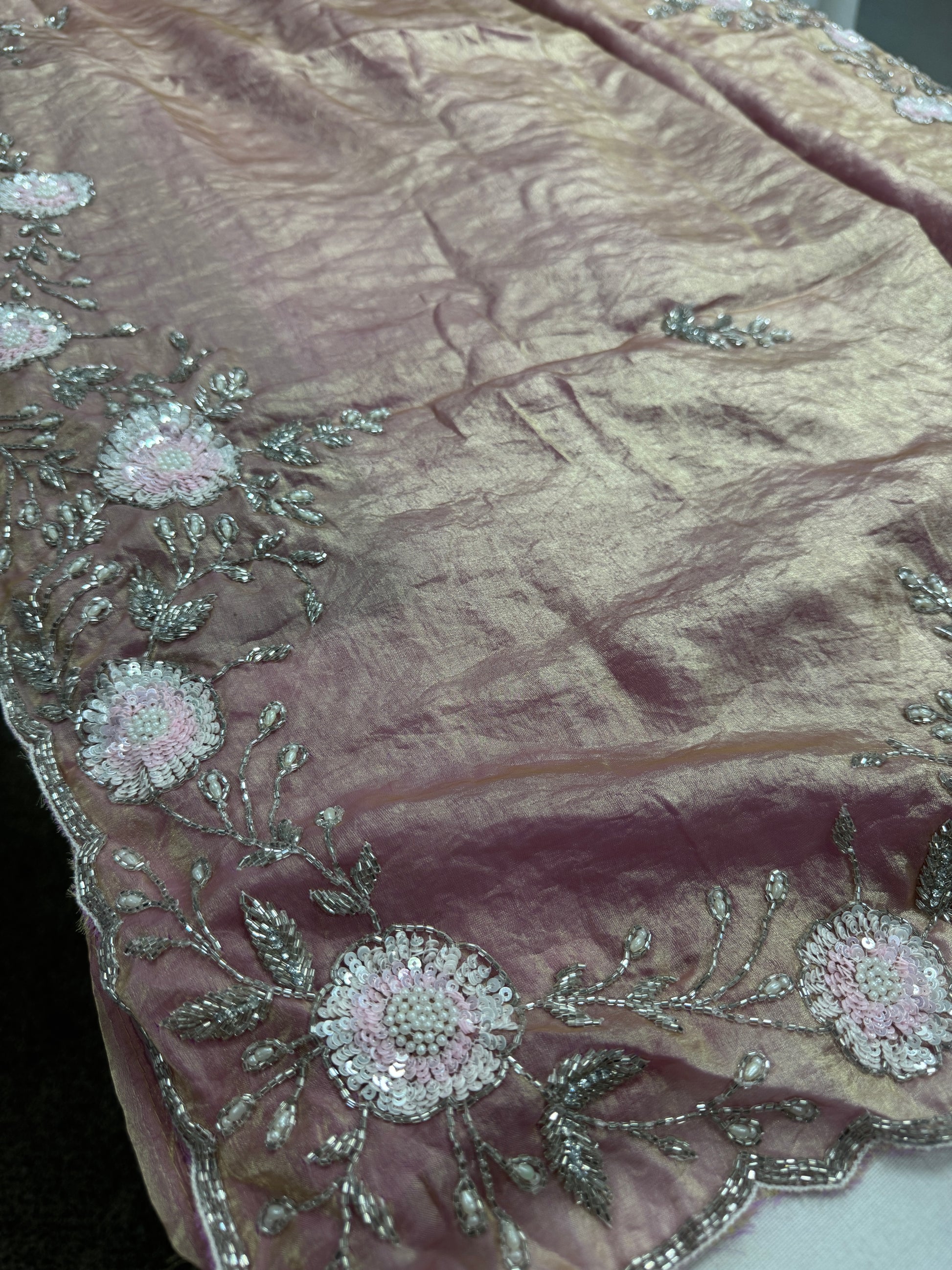 Mahi : Hand Embroidery Soft Tissue Designer Saree in Frosted Pink image 3