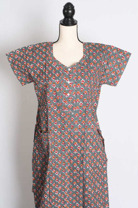 Printed Grey and Red Pure Cotton Nightwear in Regular Size image 0