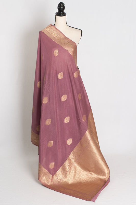 Naaz : Semi Crepe Silk Budget Friendly Banarasi Saree in Purple and Gold image 1