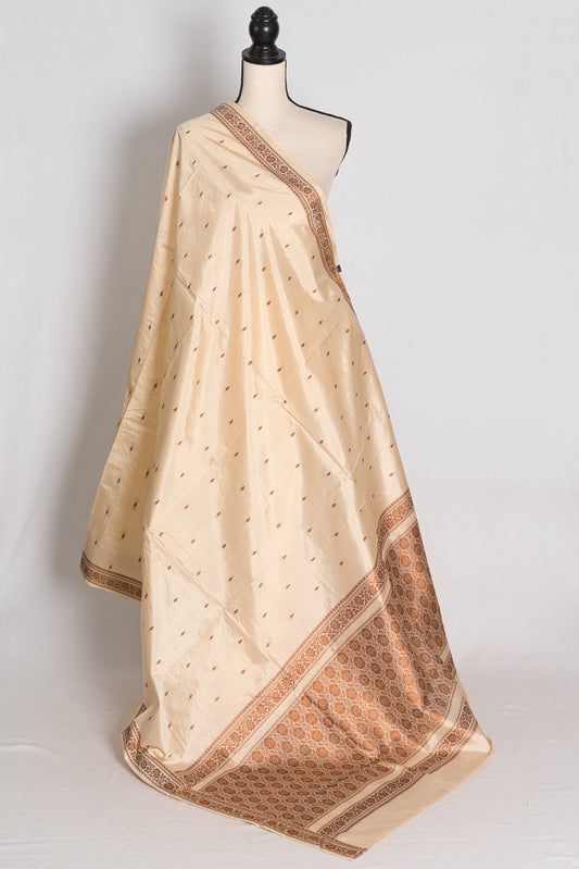 Savitri: Cream and Gold Lightweight Banarasi Silk Saree with Blouse Piece image 1