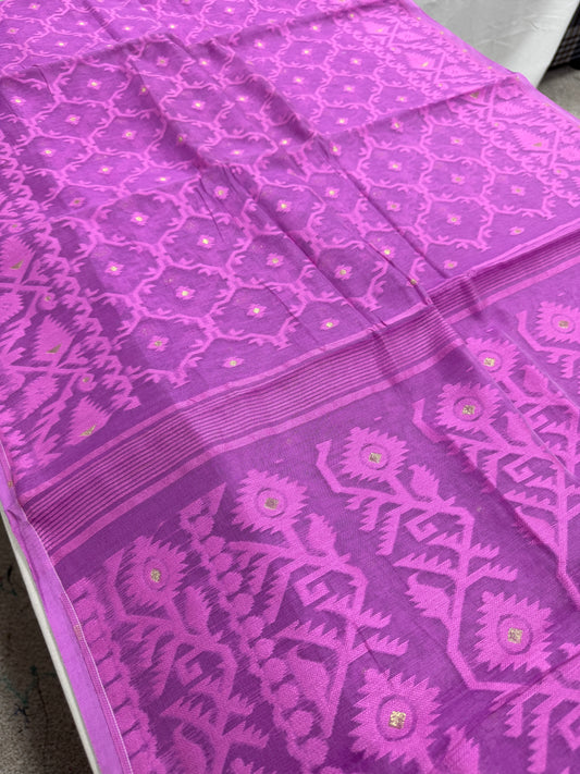 Ananya : Mauve Blended Soft Cotton Jamdani Saree image 0