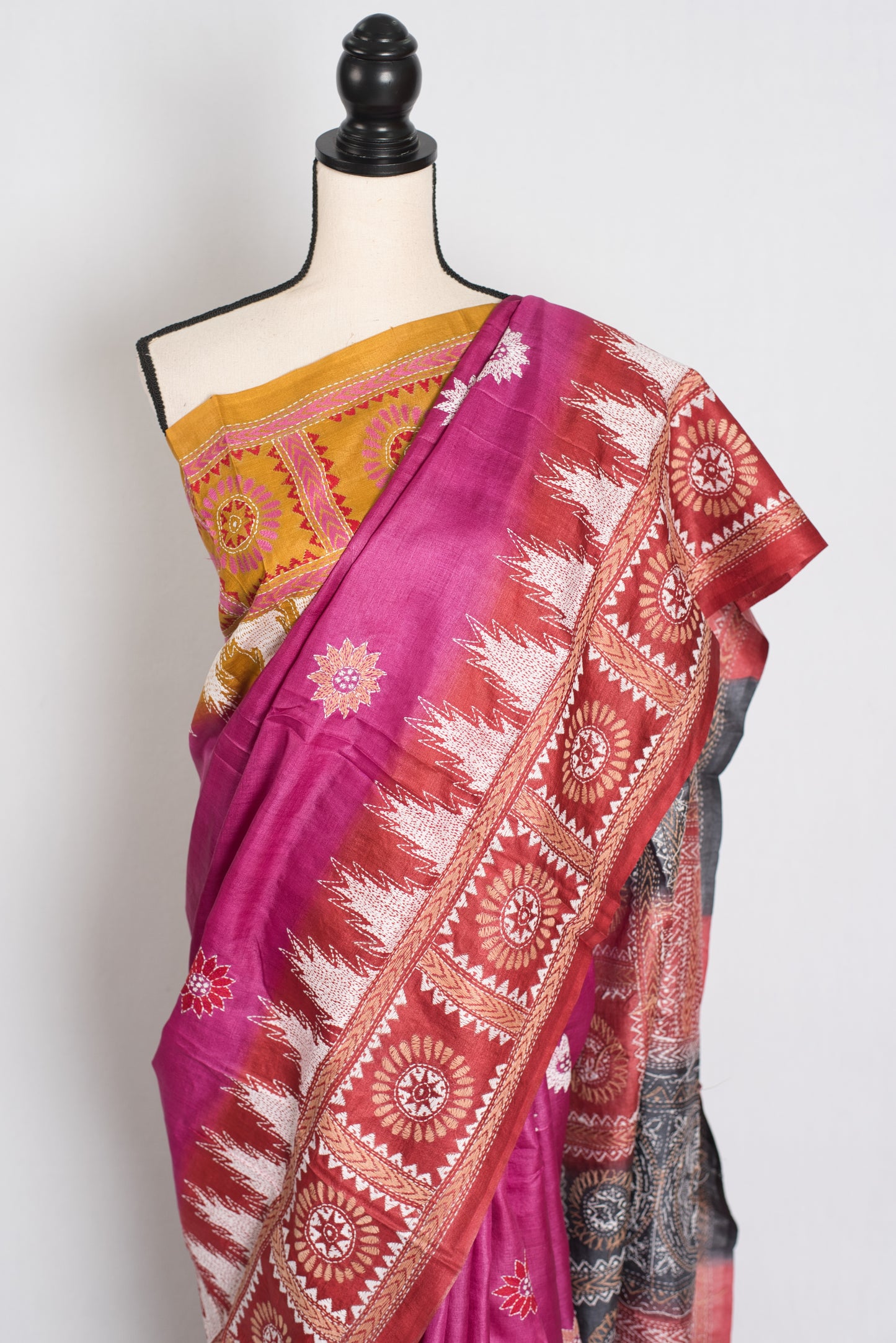 Anahita : Silk Mark Certified Tussar Silk Hand Embroidery Kantha Stitch Saree