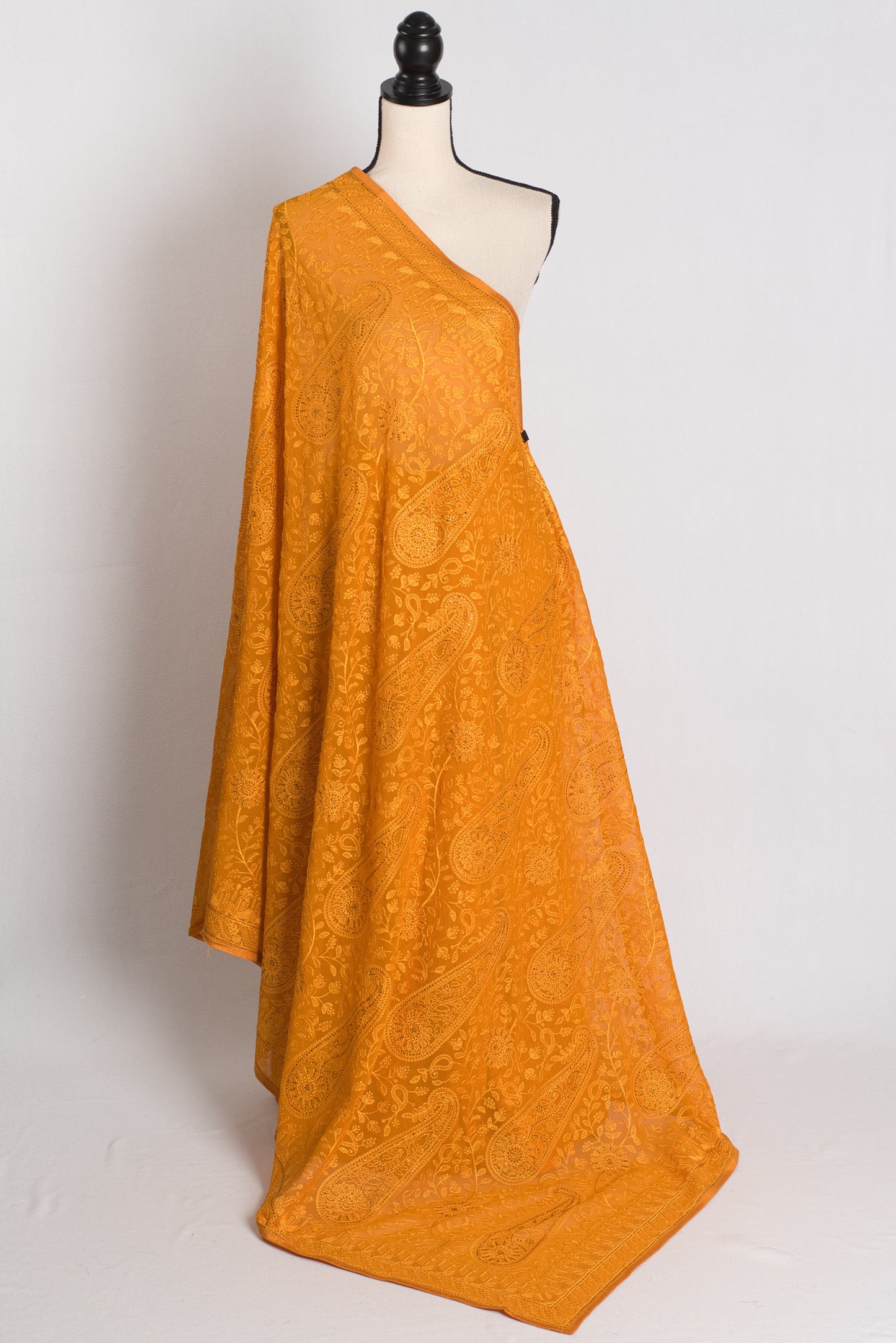 Zafraan - Mustard Yellow Kashmiri Embroidered Georgette Saree image 1