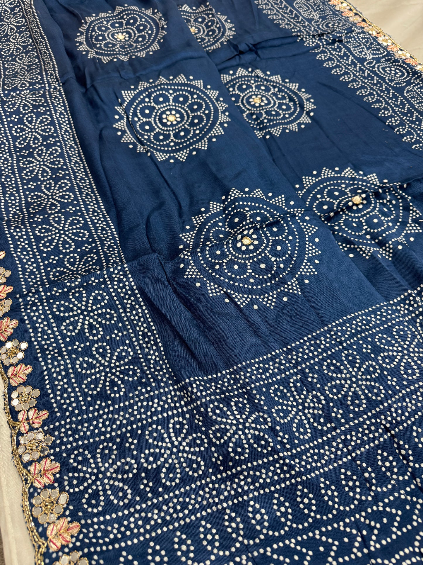 Neela : Hand Embroidery Bandhani Printed Modal SIlk Saree in Cobalt Blue image 6