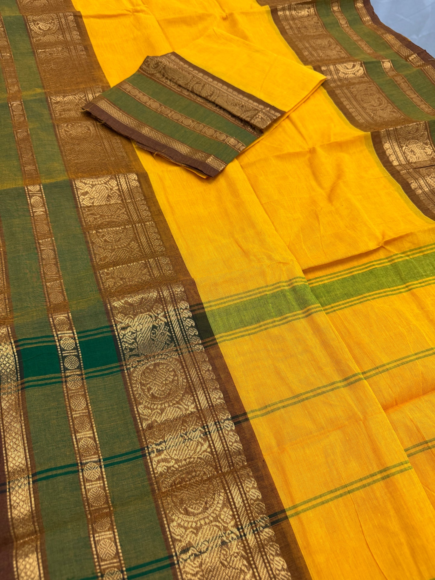 Madhabi : Handwoven Yellow Cotton Kanjivaram Saree image 1