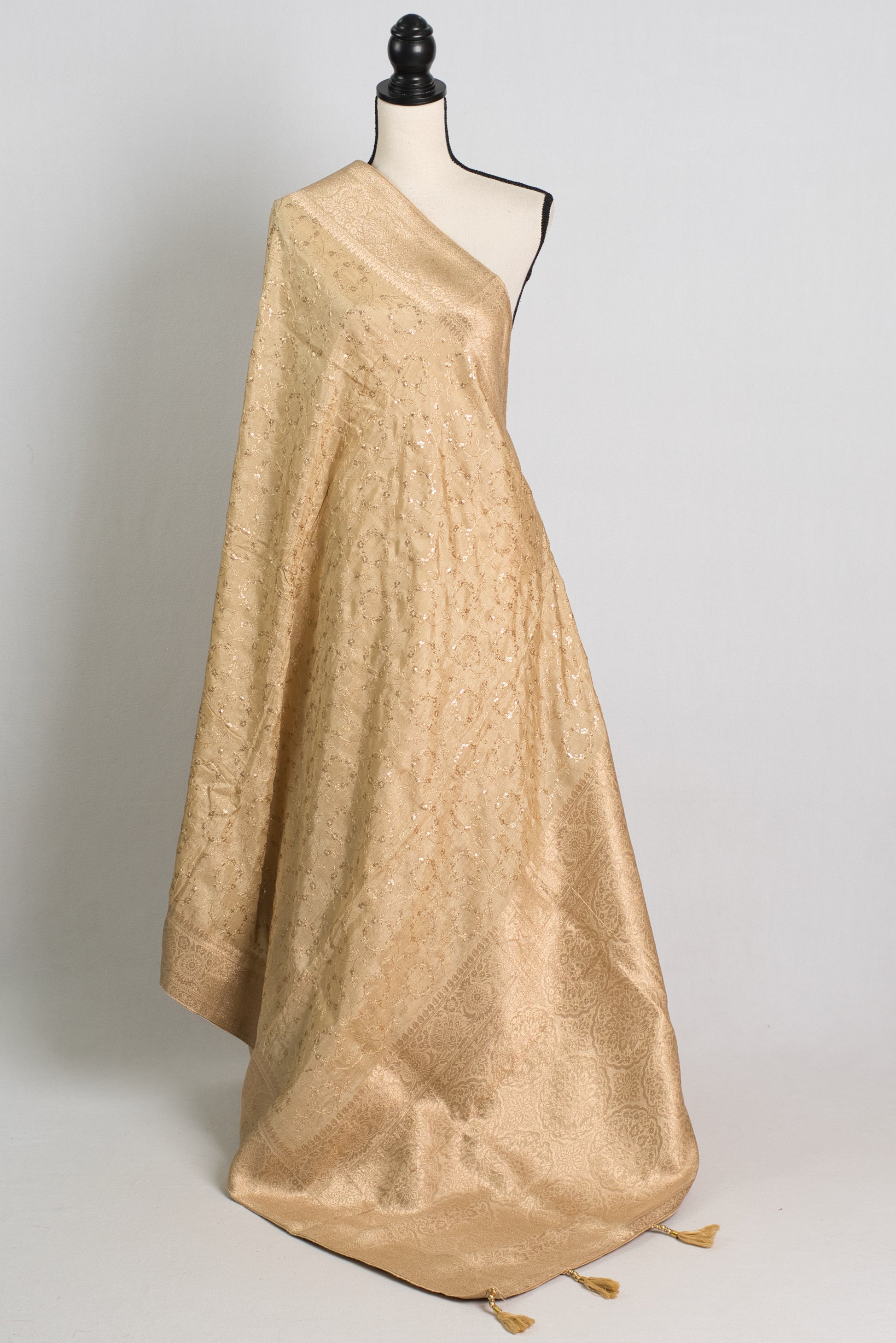 Beige and Gold Embroidery Dola Silk Cocktail Saree image 1